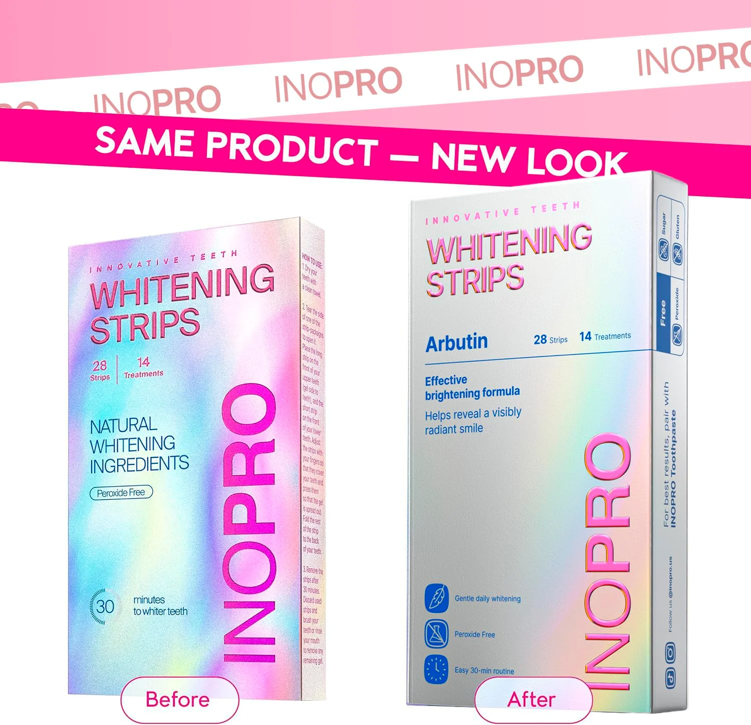 InoPro Teeth Whitening Strips 7 Treatments Kit - Sensitive Teeth Whitener, Peroxide Free, Enamel Safe Green White Strips, Deep Stains Removal - Instant Teeth Whitening Without The Harm (14 Strips) - Image 2