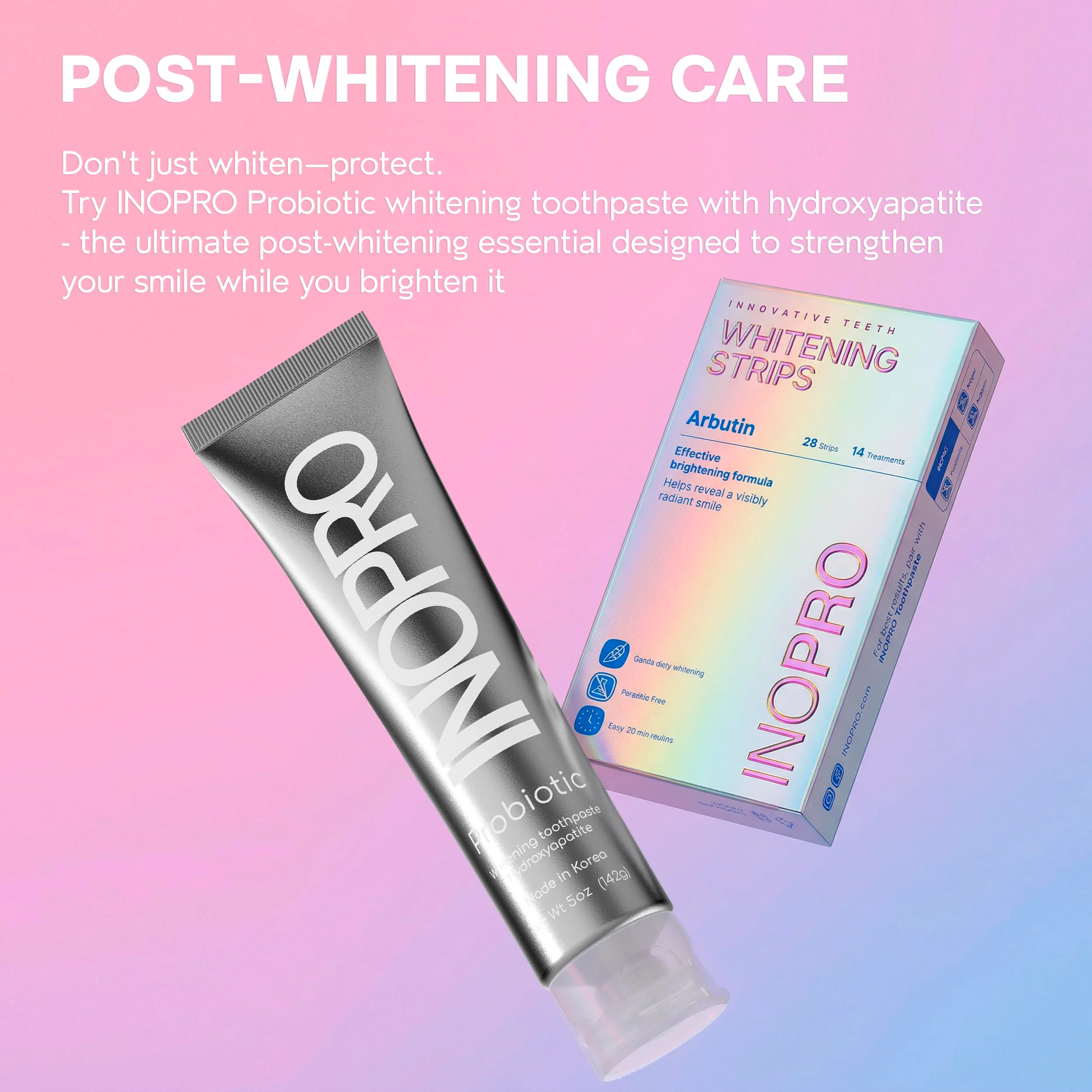 InoPro Teeth Whitening Strips 7 Treatments Kit - Sensitive Teeth Whitener, Peroxide Free, Enamel Safe Green White Strips, Deep Stains Removal - Instant Teeth Whitening Without The Harm (14 Strips) - Image 4