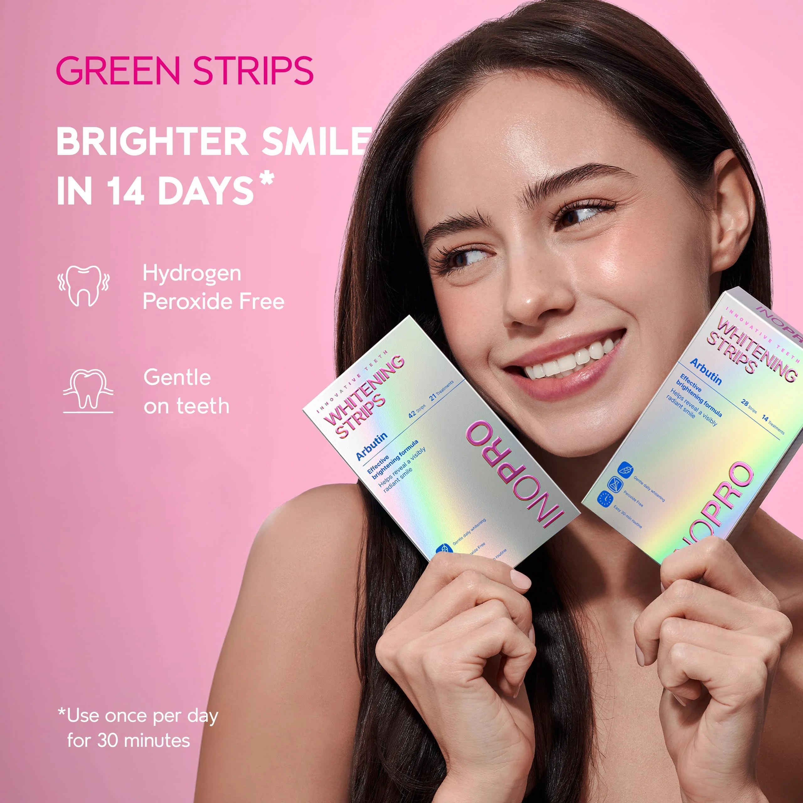 InoPro Teeth Whitening Strips 7 Treatments Kit - Sensitive Teeth Whitener, Peroxide Free, Enamel Safe Green White Strips, Deep Stains Removal - Instant Teeth Whitening Without The Harm (14 Strips) - Image 7