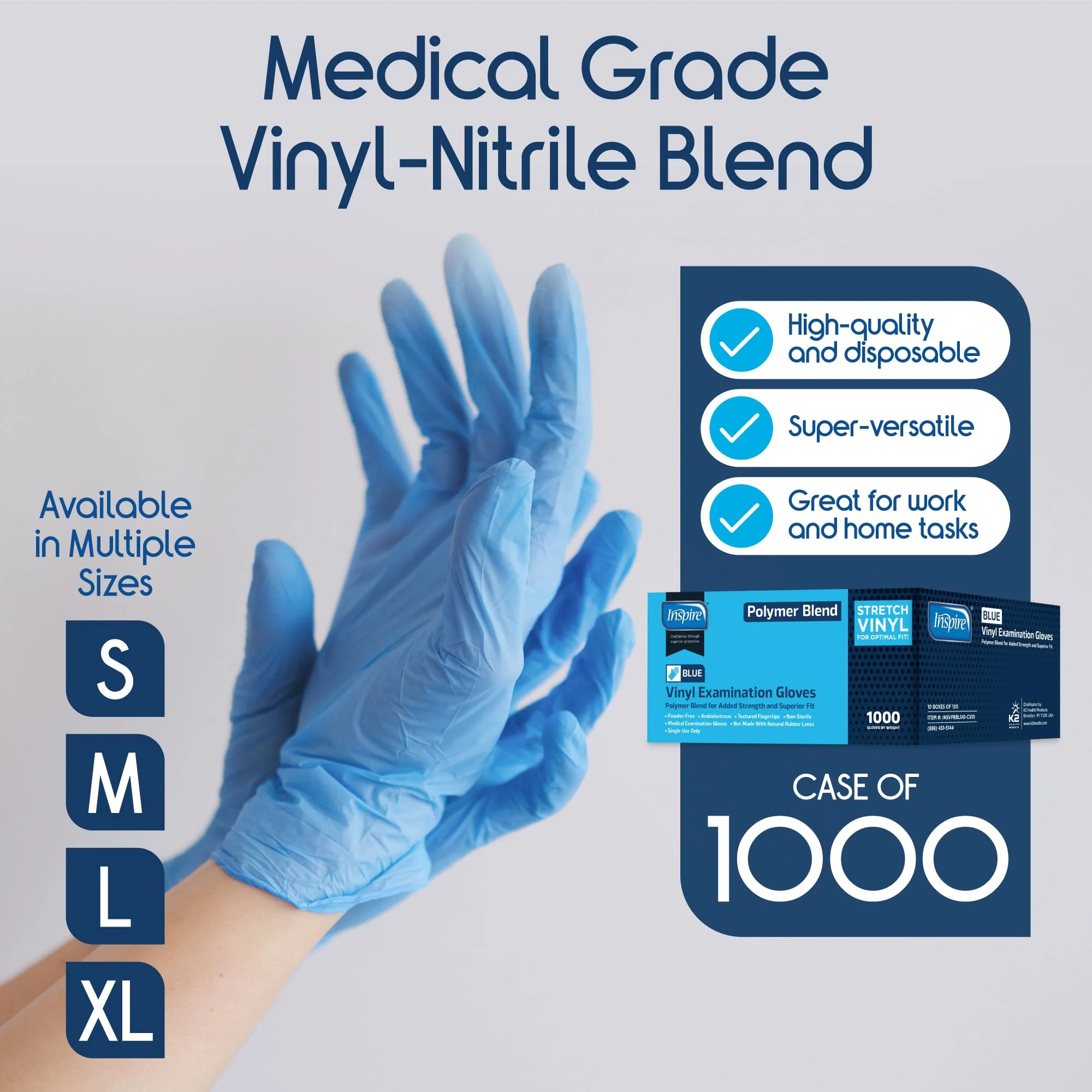 Inspire Nitrile-Vinyl Blend Exam Gloves - Disposable, Latex Free, Multipurpose Nitrile Gloves for Cooking Food Prep & Cleaning (Case Of 1000, Small) - Image 7