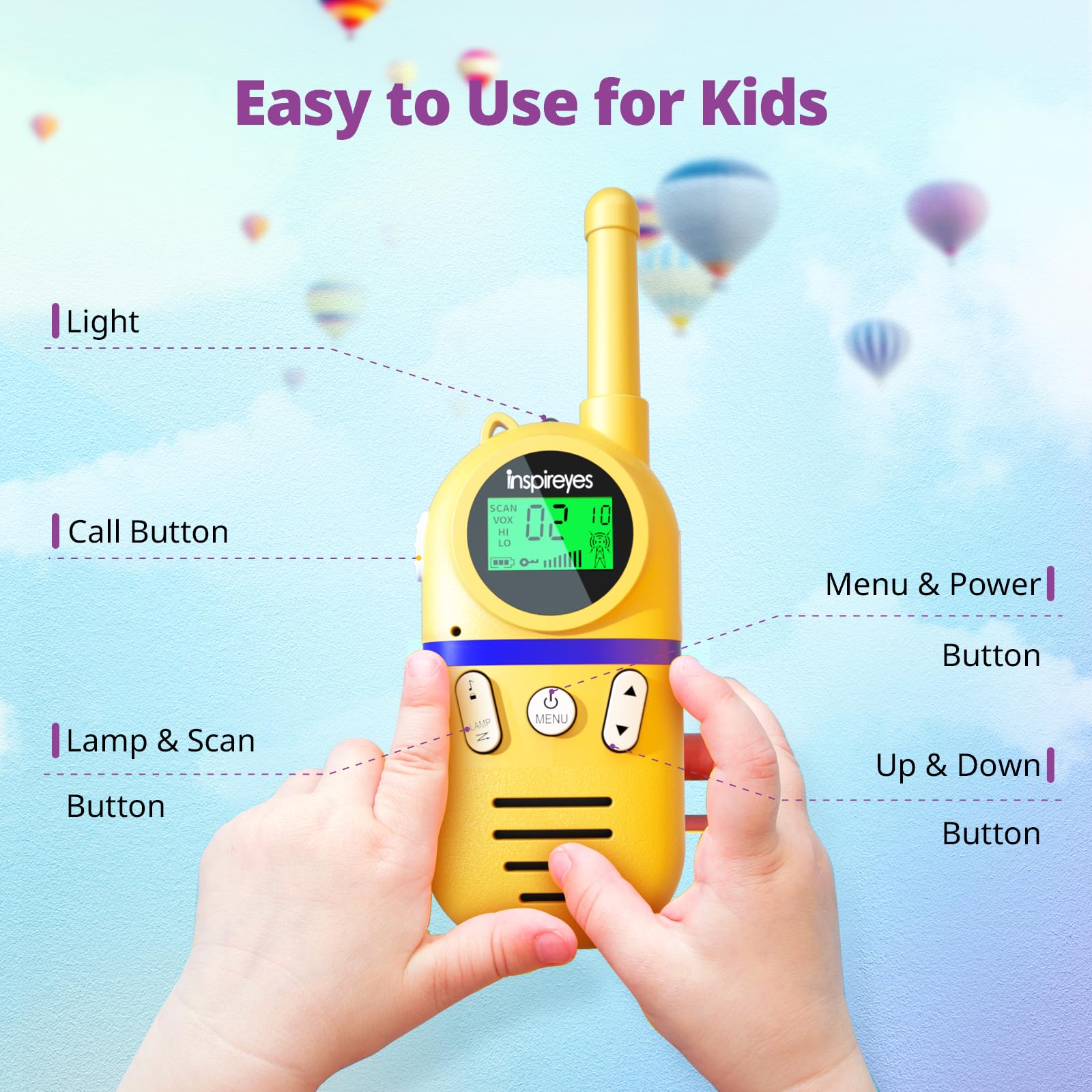 Inspireyes Walkie Talkies for Kids Rechargeable,Toys for Boys and Girls Ages 3-12, 3 Pack Long Range 2-Way Radios, Birthday Gifts,Christmas Stockings, Outdoor Play, Family Games, Hiking Camping Gear - Image 3