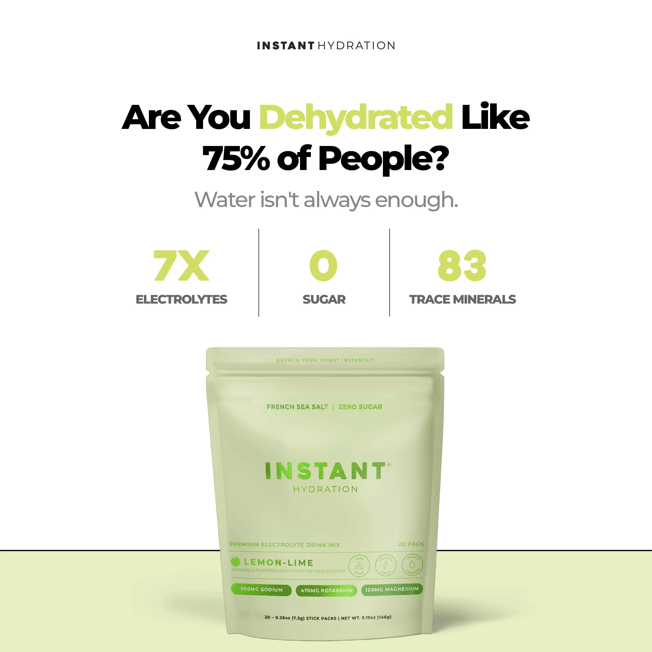 Instant Hydration Sugar Free Electrolytes Powder Packets - Lemon Lime Electrolyte Drink Mix & Travel Essentials - Post Workout Recovery, Brain Health, Muscle & Tissue Support - 20 Count - Image 2