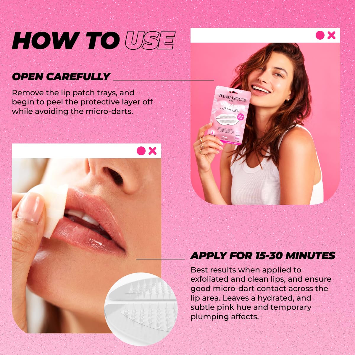 Instant Lip Filler Mask for Plumped Lips in 30 Mins with Vegan Collagen & Hyaluronic Acid - 3 Pack Korean Lip Mask Patches with 400 Dissolving Micro-Darts Tech for Instant & Long-Lasting Results - Image 6