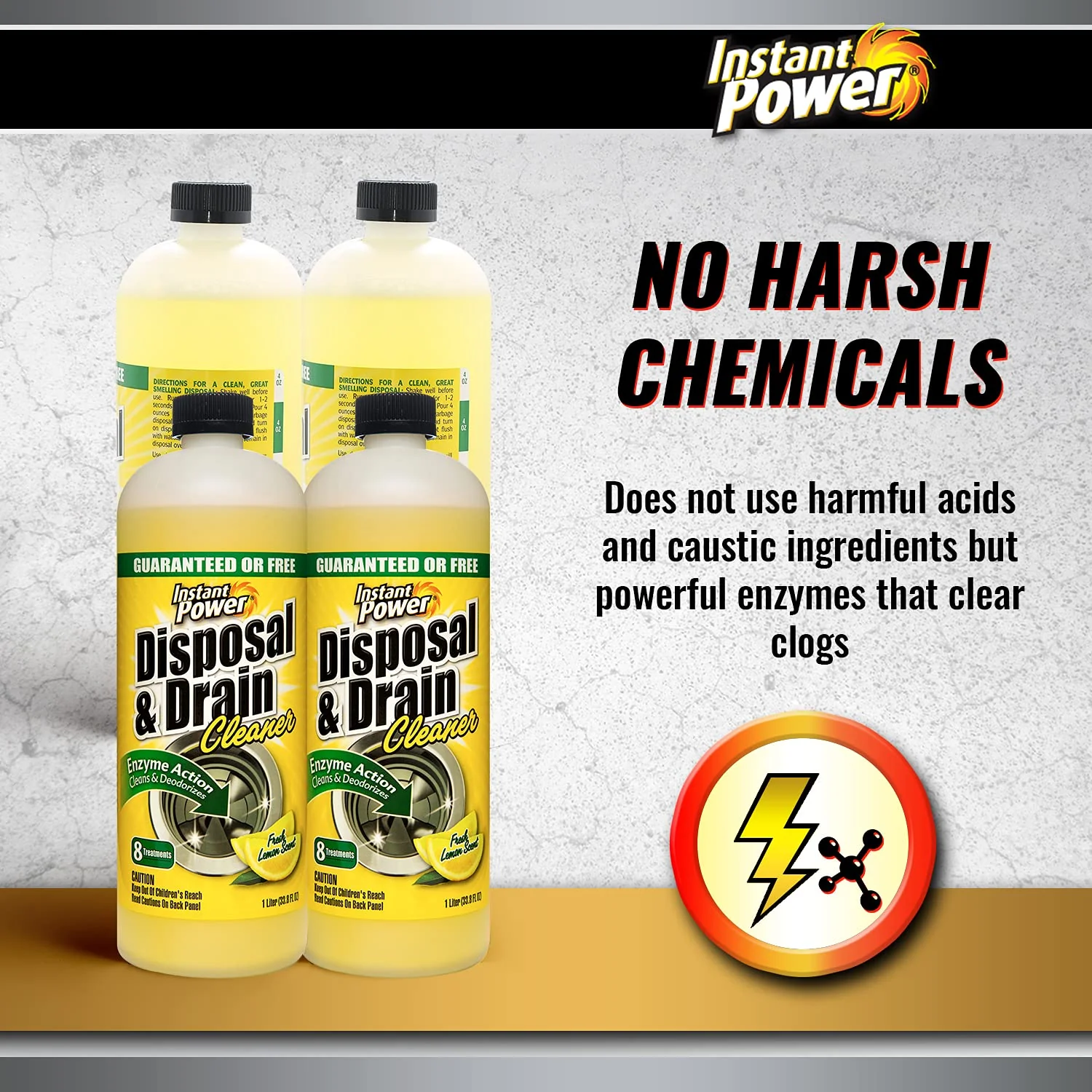 Instant Power Disposal and Drain Cleaner – Liquid Enzyme Clog Remover, Cleans and Deodorizes, Removes Drain Blockages, Fresh Lemon Scent 33.8 Fl oz, 1 Liter 4 Pack - Image 5