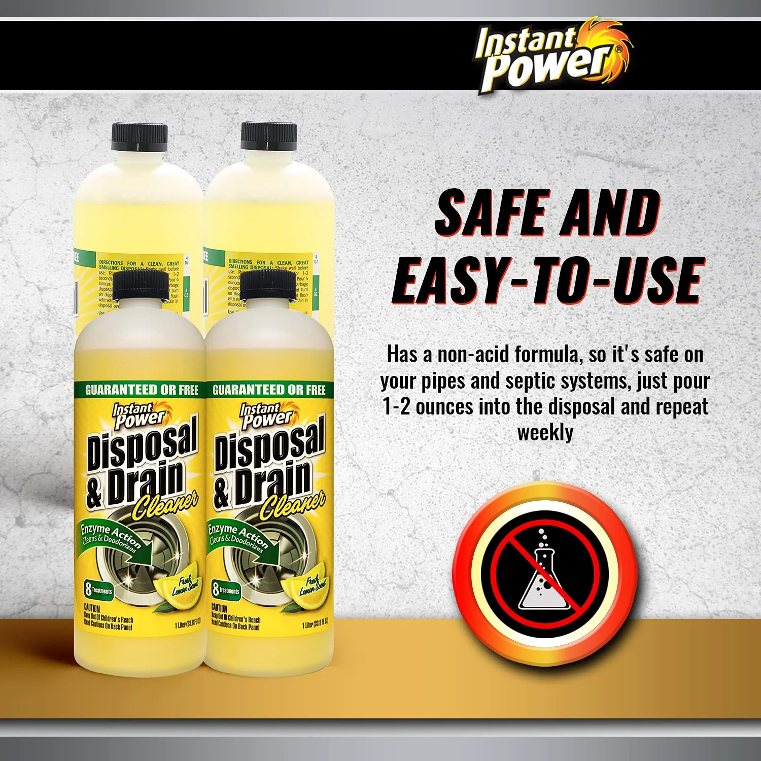 Instant Power Disposal and Drain Cleaner – Liquid Enzyme Clog Remover, Cleans and Deodorizes, Removes Drain Blockages, Fresh Lemon Scent 33.8 Fl oz, 1 Liter 4 Pack - Image 6