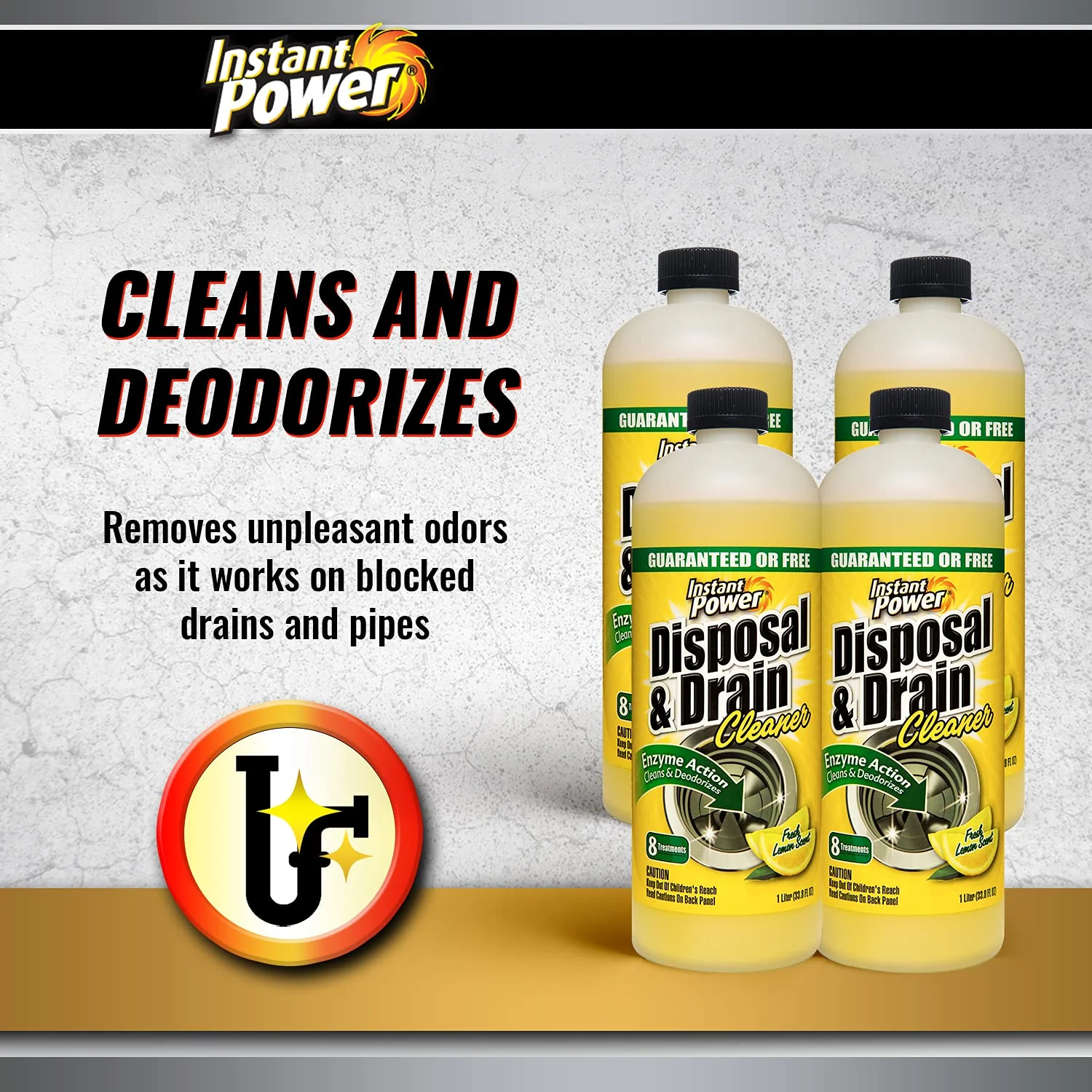 Instant Power Disposal and Drain Cleaner – Liquid Enzyme Clog Remover, Cleans and Deodorizes, Removes Drain Blockages, Fresh Lemon Scent 33.8 Fl oz, 1 Liter 4 Pack - Image 8