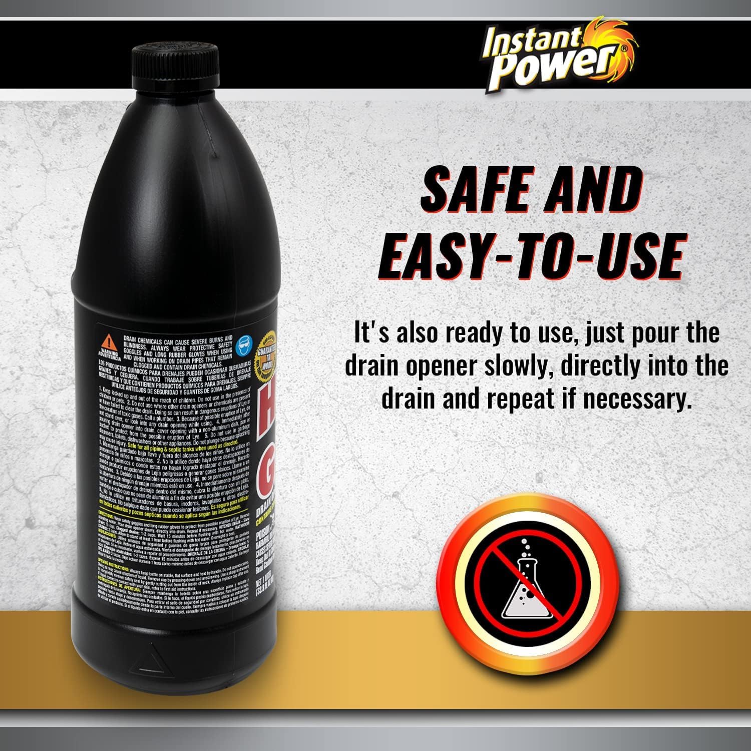 Instant Power Hair and Grease Drain Cleaner - Shower Drain & Sink Cleaner, Liquid Clog Remover, Made in USA, Sink Deodorizer - 1 Liter (Pack of 2) - Image 3
