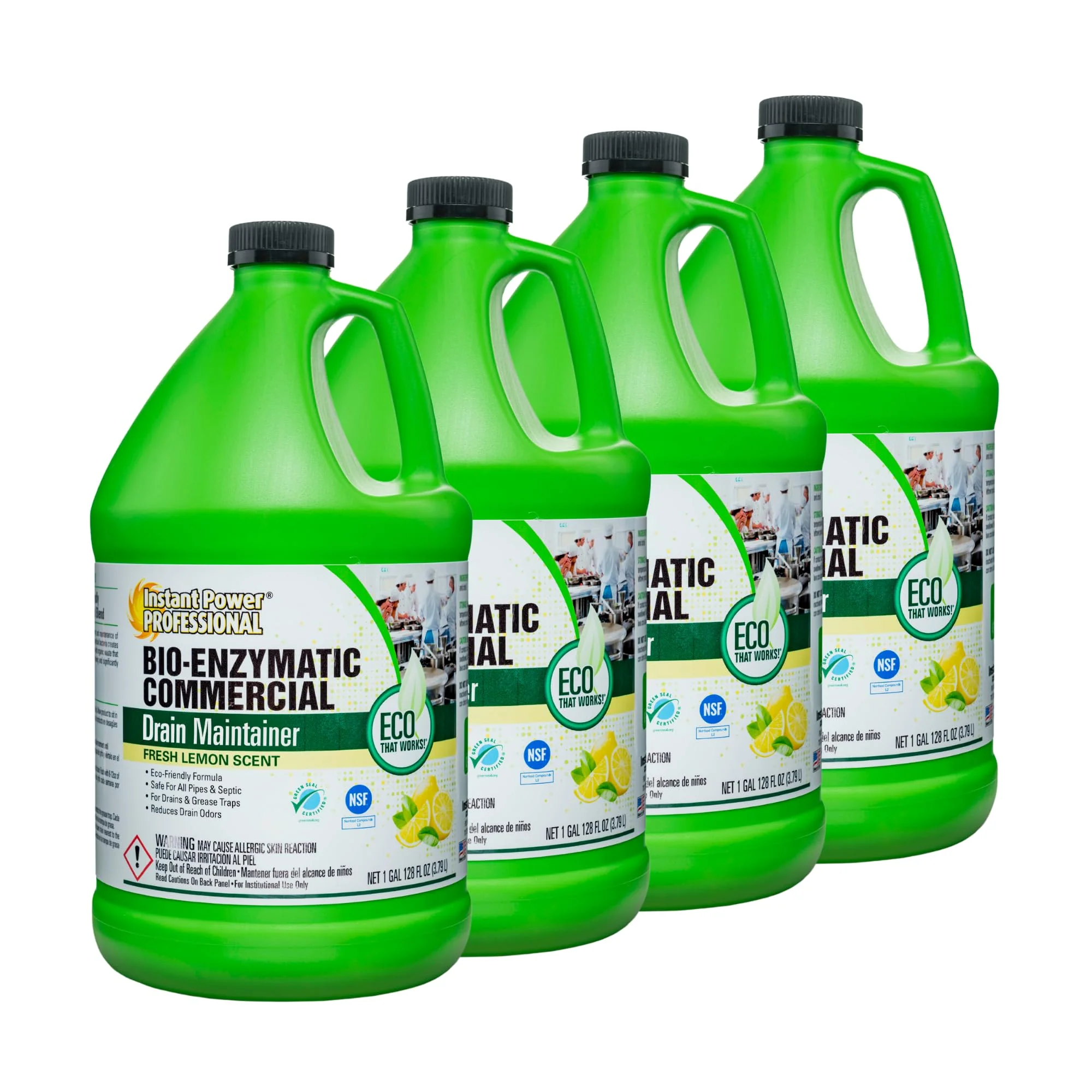 Instant Power Professional Bio-Enzymatic Commercial Drain Maintainer, Drainage Clog Remover, 1 Gallon, 4 Pack