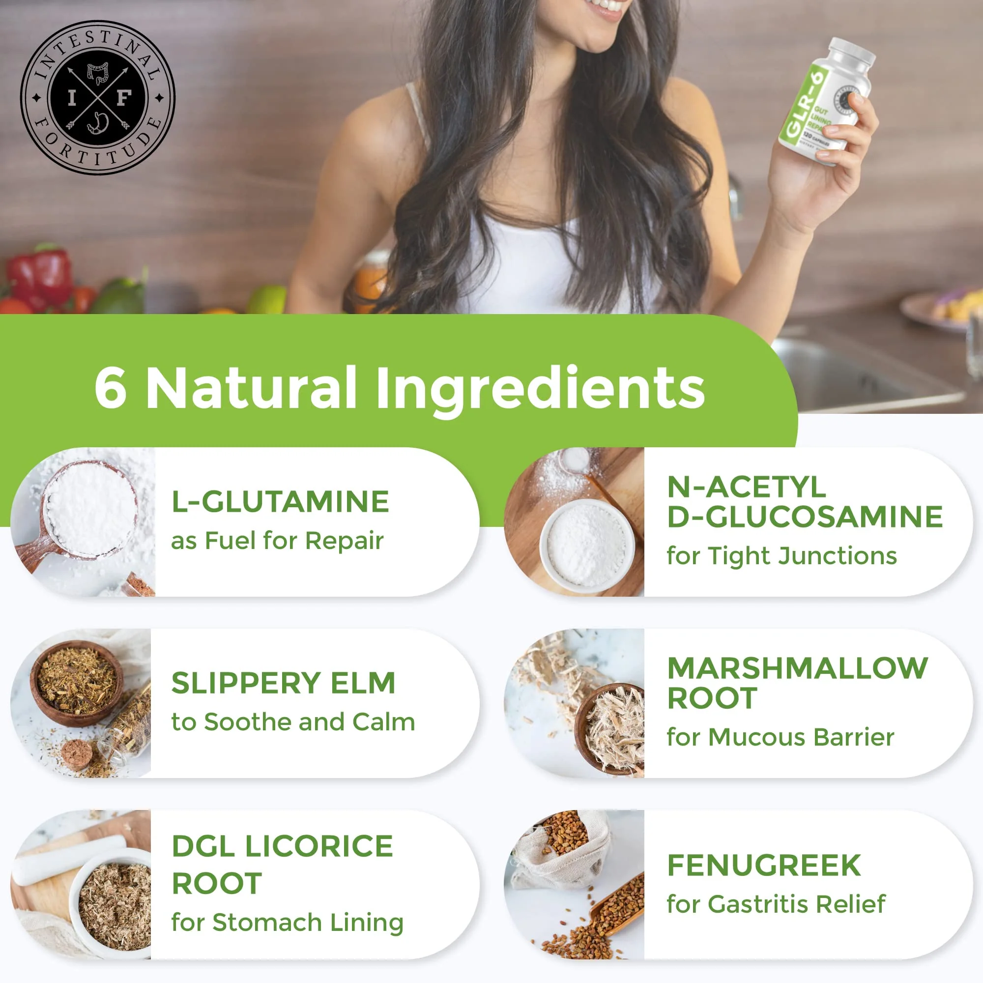 Intestinal Fortitude GLR-6 - Gut Lining Repair Supplement for Gut Health - Leaky Gut Repair with L-Glutamine, Slippery Elm, DGL Licorice Root, Marshmallow Root, Fenugreek - IBS, IBD, GERD - Vegan - Image 5