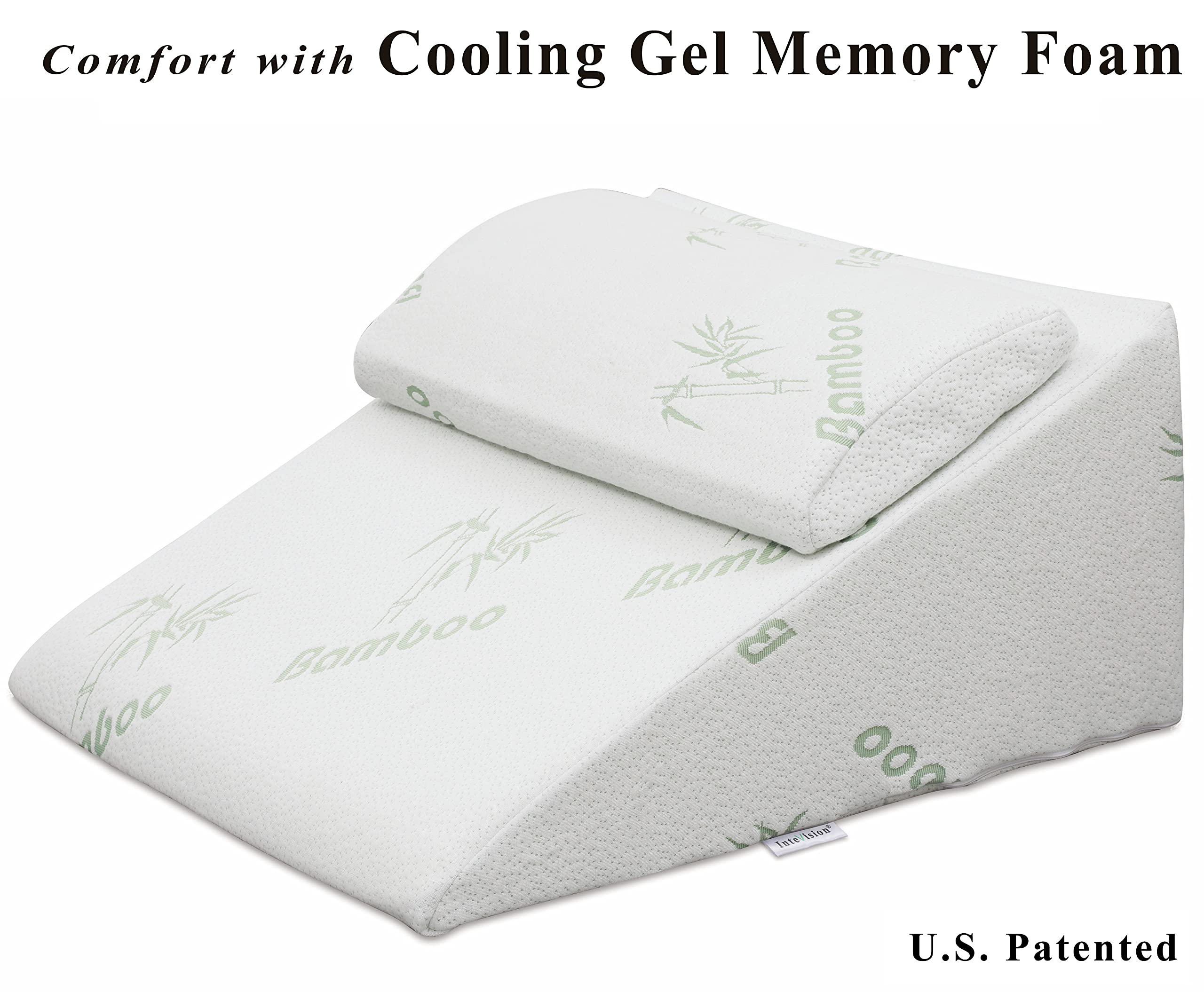 InteVision Foam Bed Wedge Pillow (25 x 24 x 12 inches) and Headrest Pillow in One Package - Helps Relief from Acid Reflux, Post Surgery, Snoring - 2 inches Memory Foam Top - Image 2