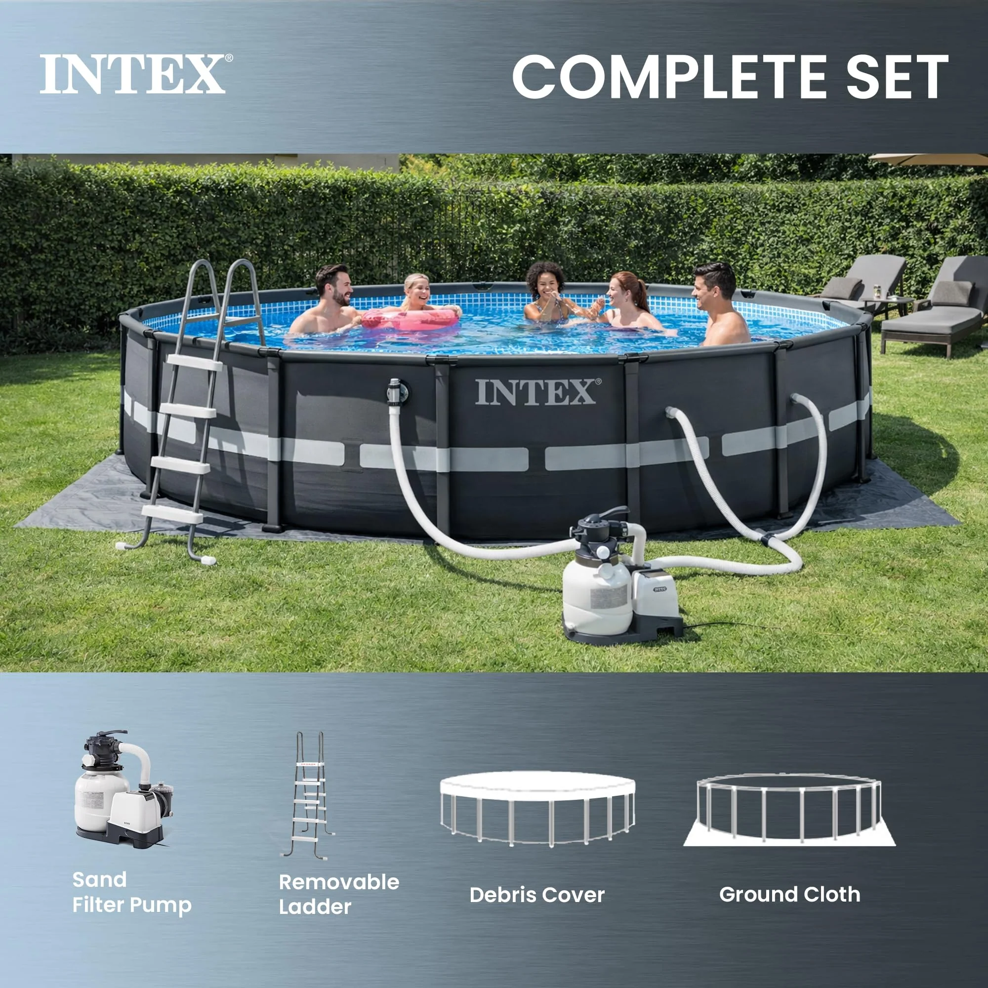 INTEX 26325EH Ultra XTR Deluxe Above Ground Swimming Pool Set: 16ft x 48in – Includes 1500 GPH Cartridge Sand Filter Pump – SuperTough Puncture Resistant – Rust Resistant – Easy to Assemble - Image 5