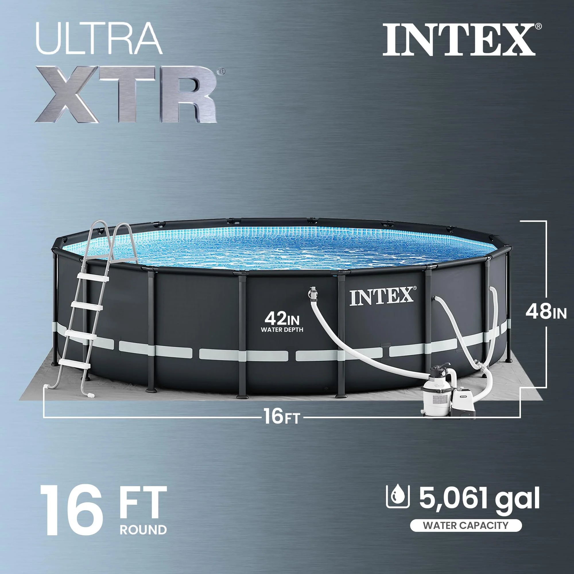 INTEX 26325EH Ultra XTR Deluxe Above Ground Swimming Pool Set: 16ft x 48in – Includes 1500 GPH Cartridge Sand Filter Pump – SuperTough Puncture Resistant – Rust Resistant – Easy to Assemble - Image 7