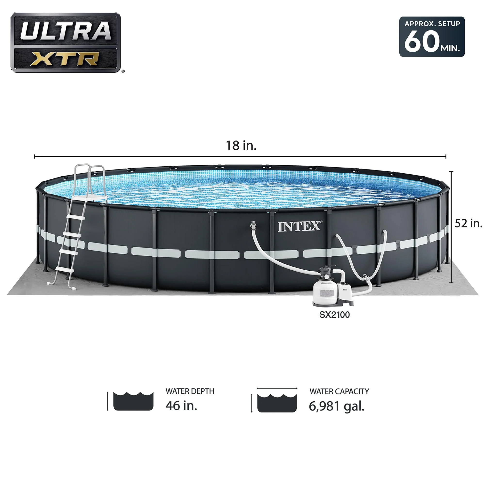INTEX 26329EH Ultra XTR 18ft x 52in Above Ground Swimming Pool Set with Sand Filter Pump and Cleaning Maintenance Kit - Image 9