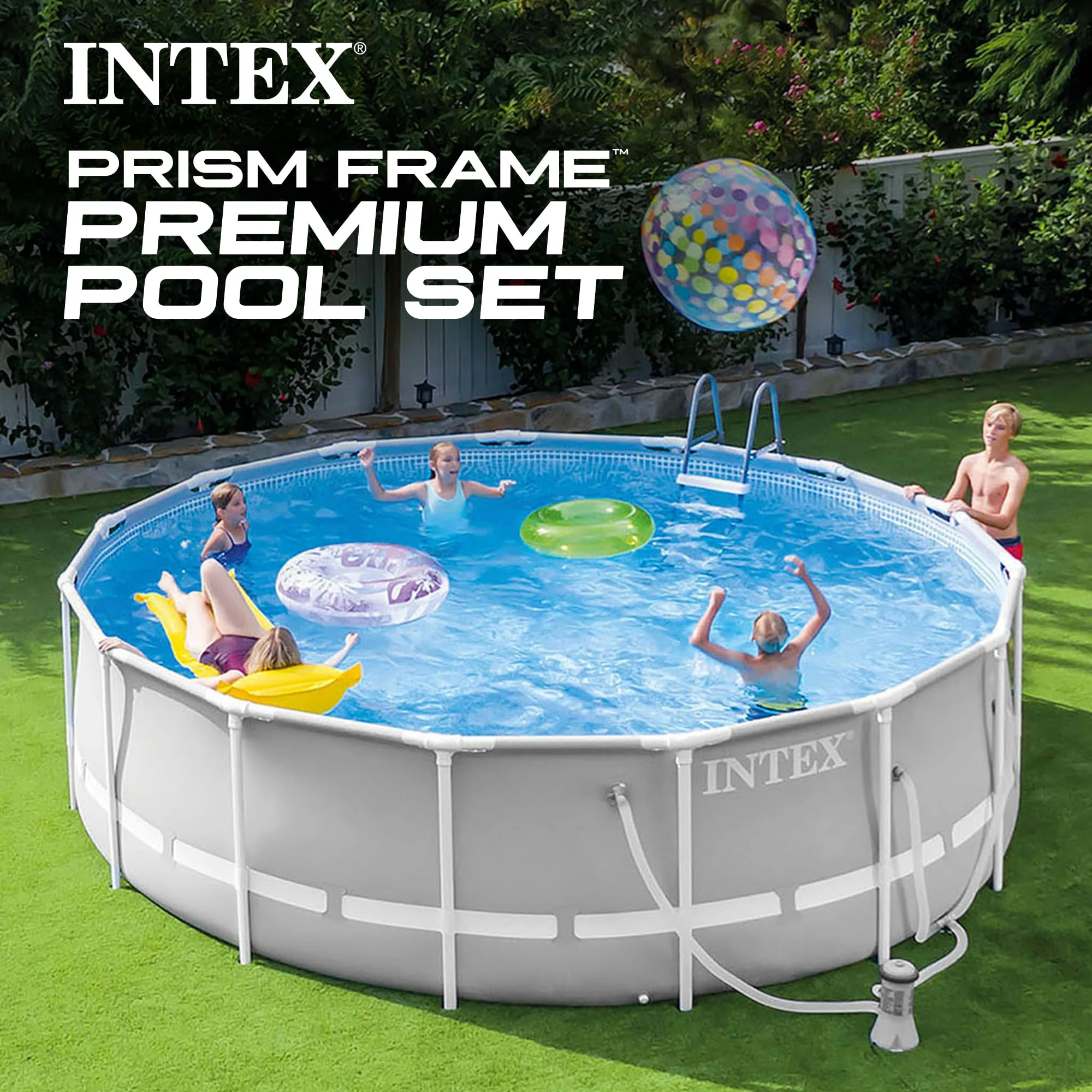 INTEX 26725EH Prism Frame Premium Above Ground Swimming Pool Set: 15ft x 48in – Includes 1000 GPH Cartridge Filter Pump – Removable Ladder – Pool Cover – Ground Cloth - Image 8