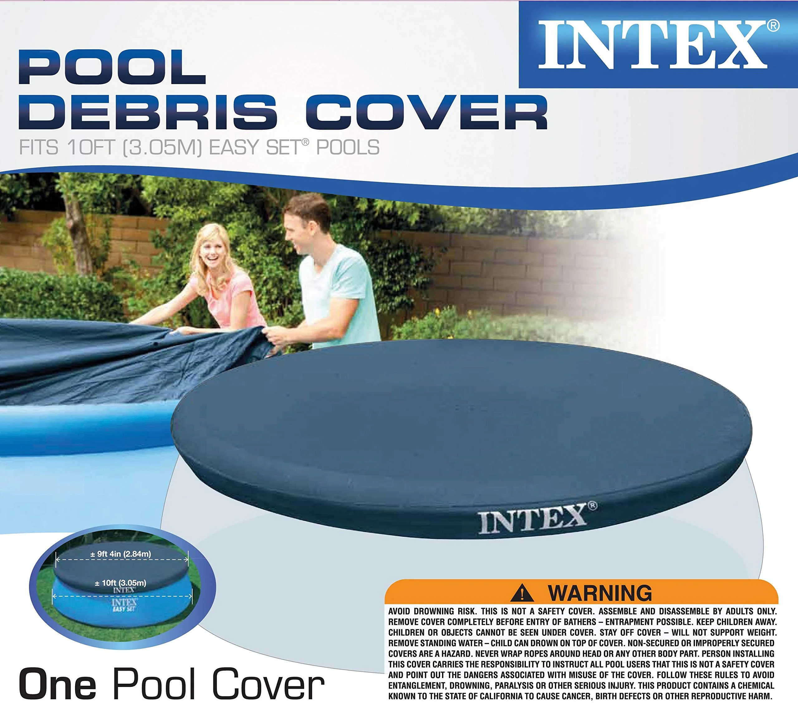 Intex 28021E Pool Cover: For 10ft Round Easy Set Pools – Includes Rope Tie – Drain Holes – 12in Overhang – Snug Fit - Image 3