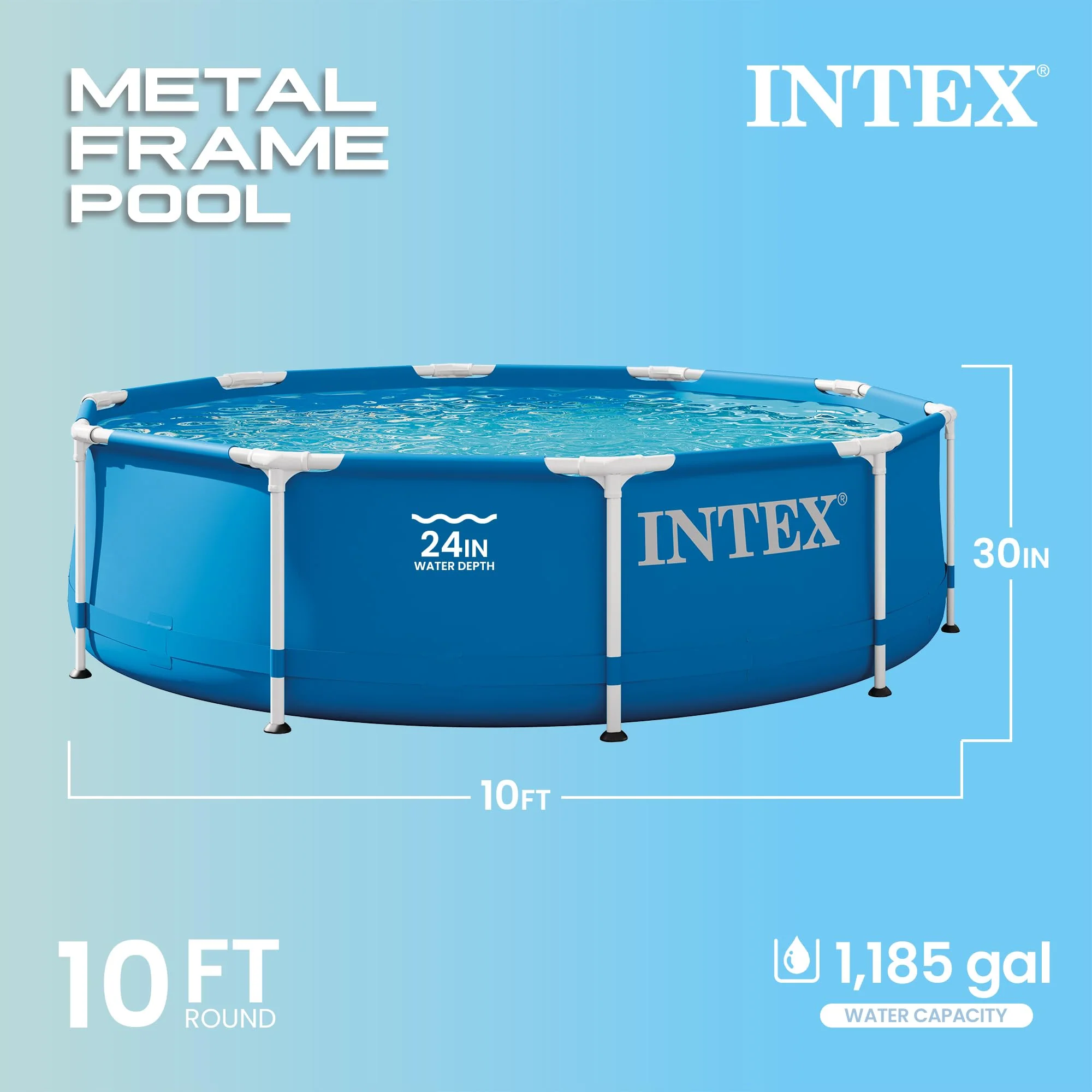 Intex 28200EH 10 Foot x 30 Inch 4 Person Outdoor Metal Frame Above Ground Round Swimming Pool with Easy Set-Up (Pump Not Included) - Image 8