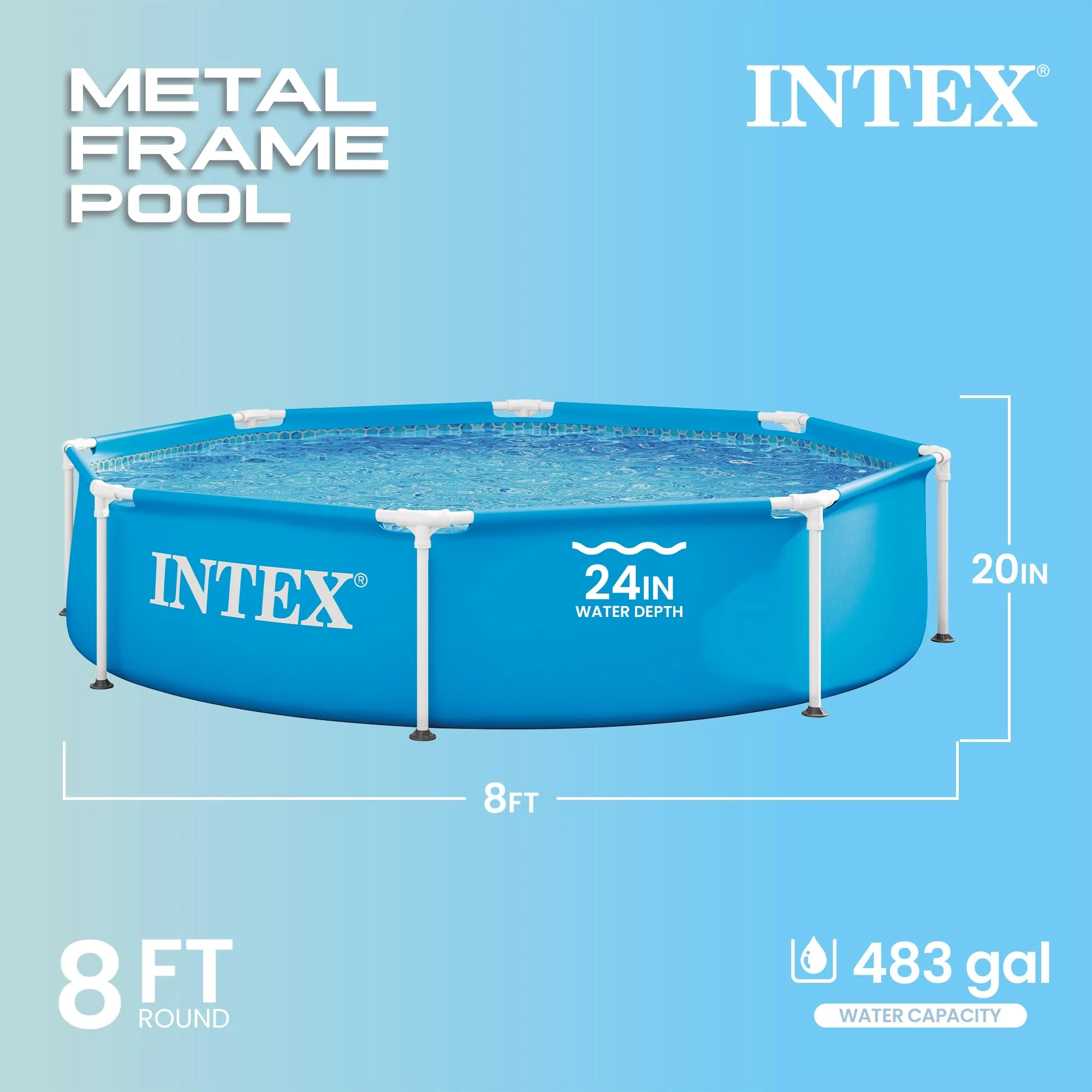 INTEX 28205EH Metal Frame Above Ground Swimming Pool: 8ft x 20in – Puncture-Resistant Material – Easy Assemble – Rust Resistant – 483 Gallon Capacity - Image 9
