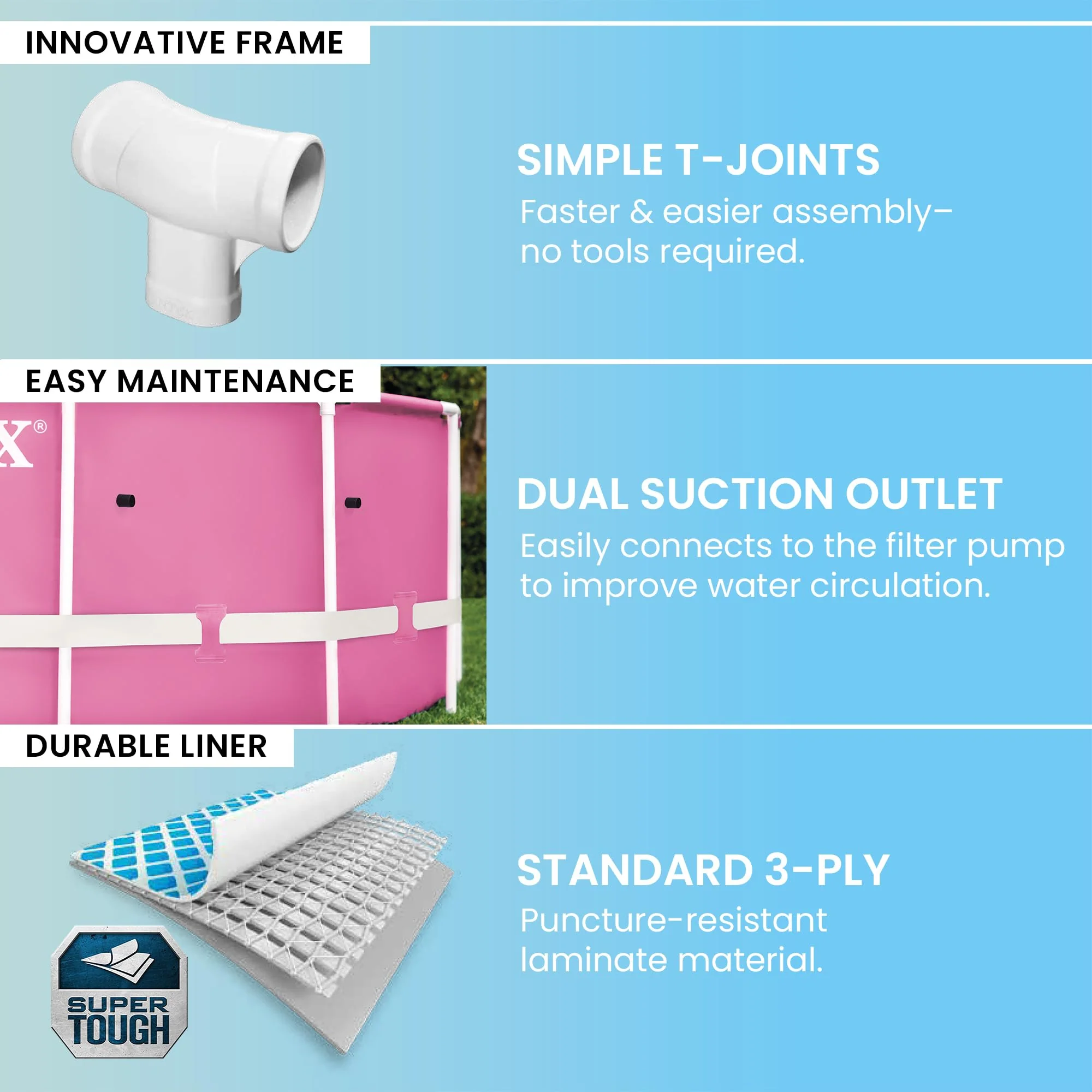 Intex 28290EH 8 Feet by 30 Inches Easy to Assemble Large Round Metal Frame Above Ground Swimming Pool with Dual Suction Outlet Fittings, Pink - Image 7