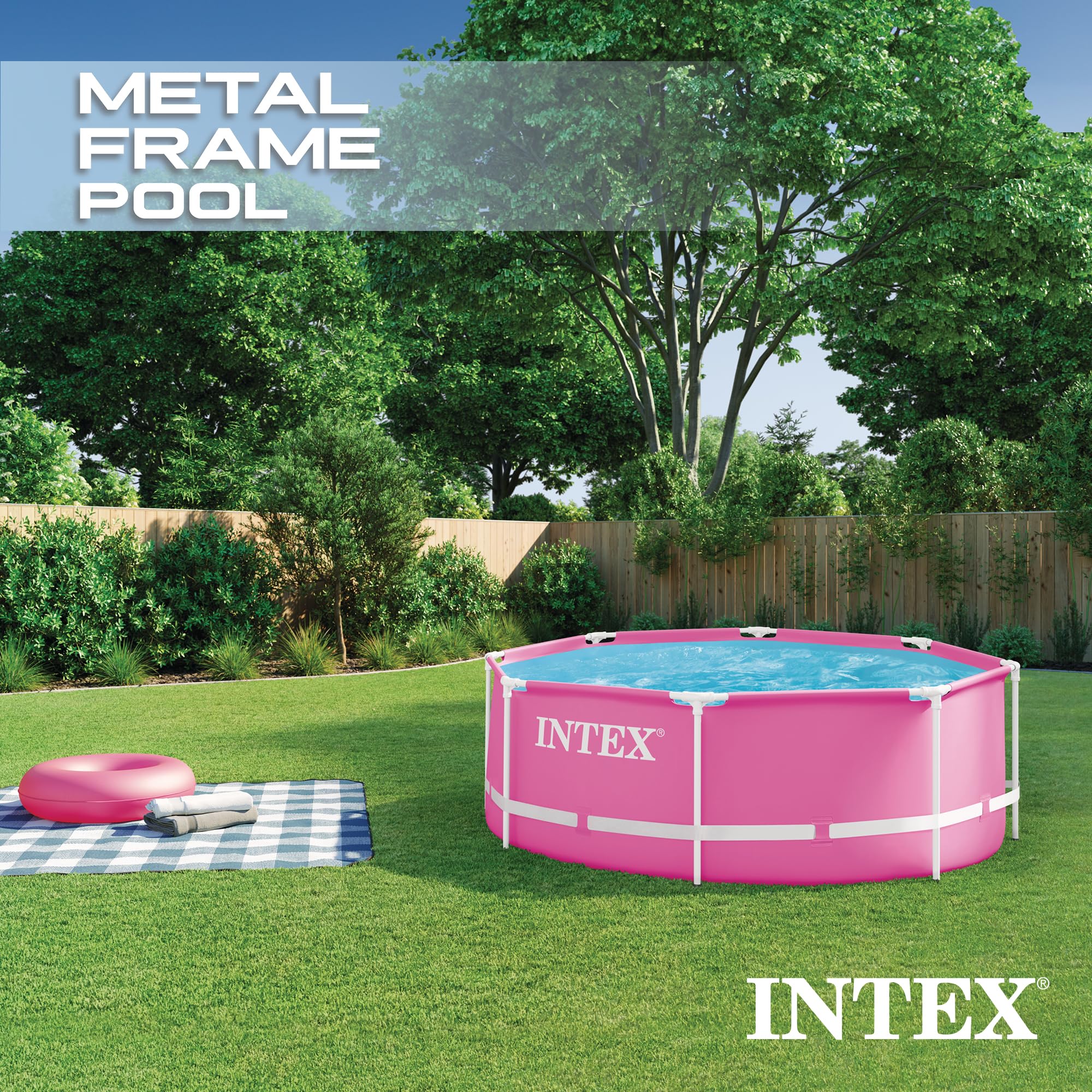 Intex 28290EH 8 Feet by 30 Inches Easy to Assemble Large Round Metal Frame Above Ground Swimming Pool with Dual Suction Outlet Fittings, Pink - Image 8