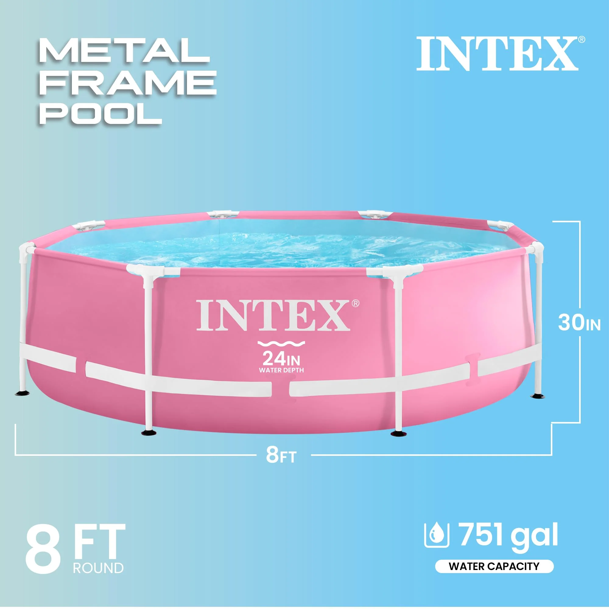 Intex 28290EH 8 Feet by 30 Inches Easy to Assemble Large Round Metal Frame Above Ground Swimming Pool with Dual Suction Outlet Fittings, Pink - Image 9