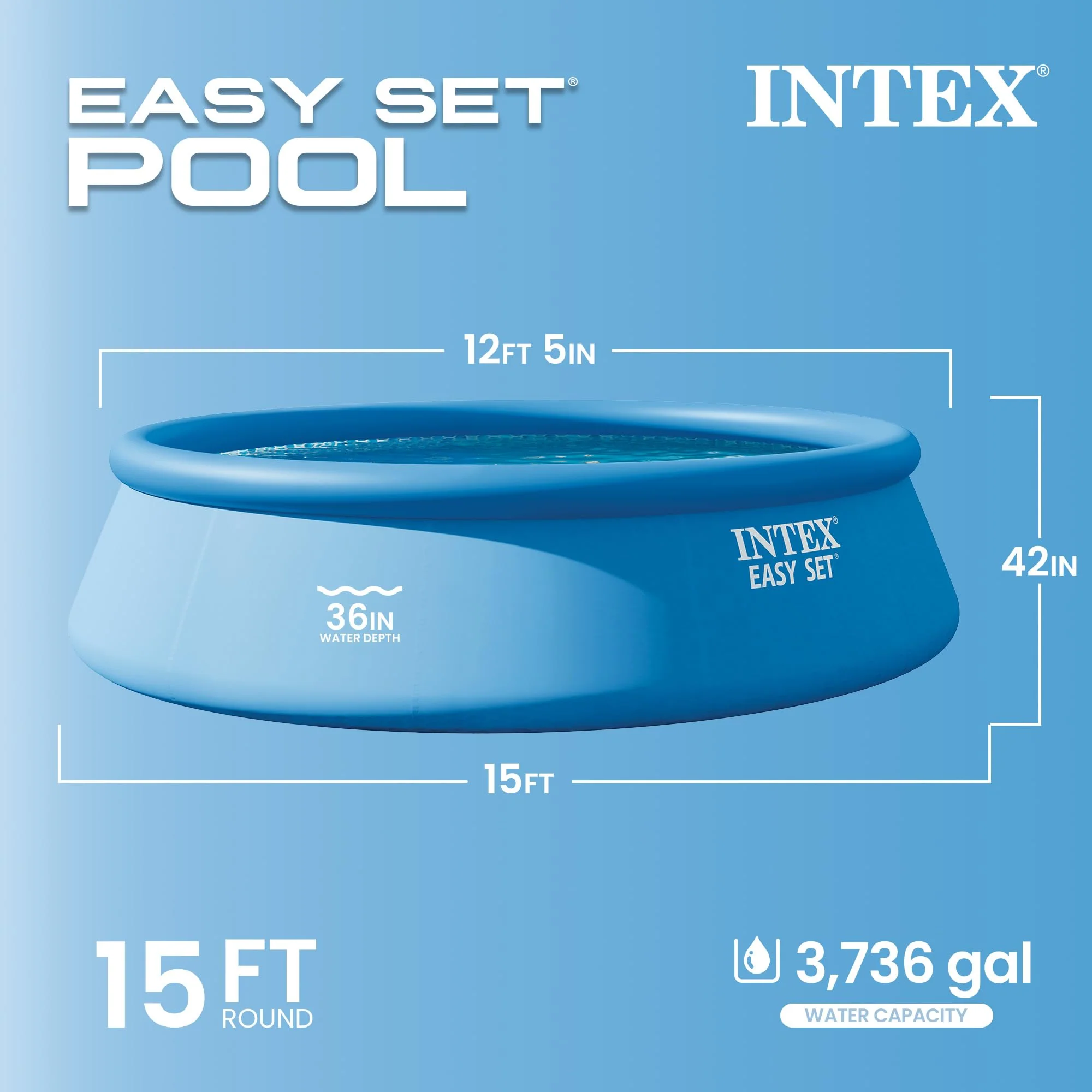 Intex Easy Set 15 ft x 42in Above Ground Pool Set, Round Inflatable Swimming Pool with 1000 GPH Cartridge Filter Pump, Ladder, Cover, & Ground Cloth - Image 12