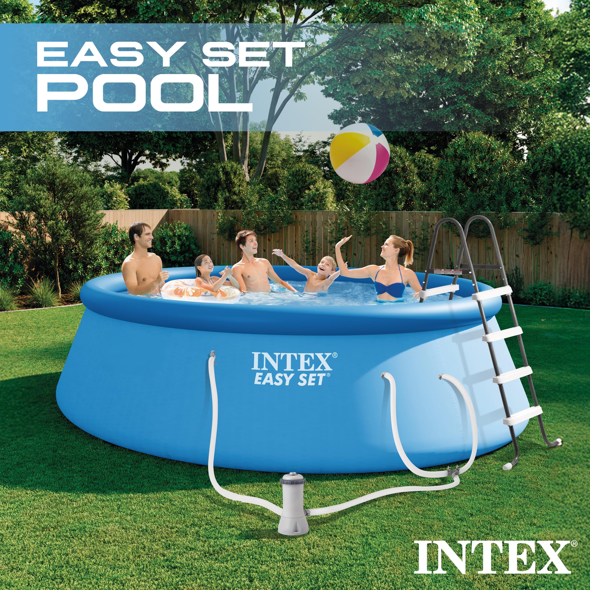 Intex Easy Set 15 ft x 48in Above Ground Pool Set, Round Inflatable Swimming Pool with 1000 GPH Cartridge Filter Pump, Ladder, Cover, & Ground Cloth - Image 8