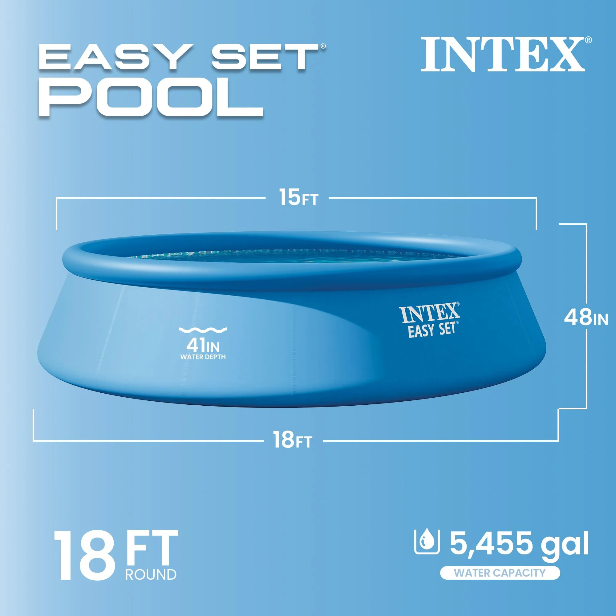 INTEX Easy Set 18 ft x 48in Above Ground Pool Set, Round Inflatable Swimming Pool with 1500 GPH Cartridge Filter Pump, Ladder, Cover, & Ground Cloth - Image 9