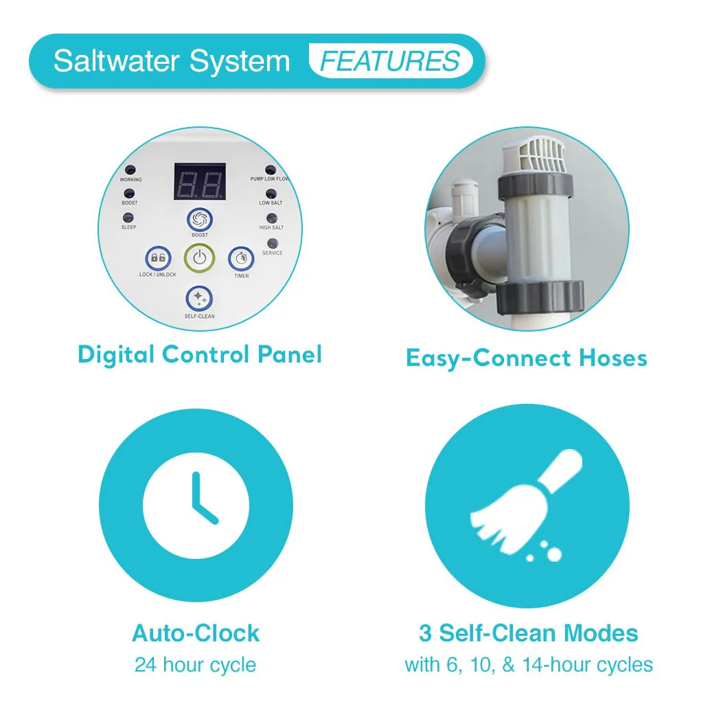 Intex Krystal Clear Saltwater Pool Chlorine System for Above Ground Pools up to 15,000 Gallons, Pool Cleaner with Automatic Timer and Self Cleaning - Image 8