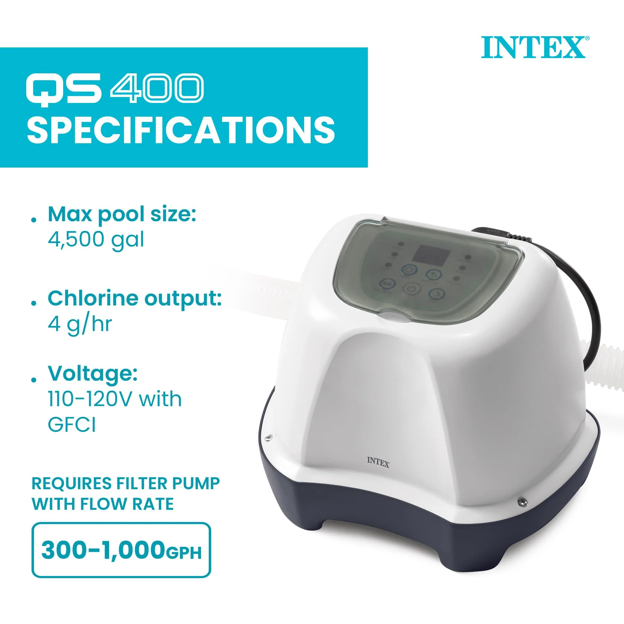 Intex Krystal Clear Saltwater Pool Chlorine System for Above Ground Pools up to 4,500 Gallons, Pool Cleaner with Automatic Timer and Self Cleaning - Image 7