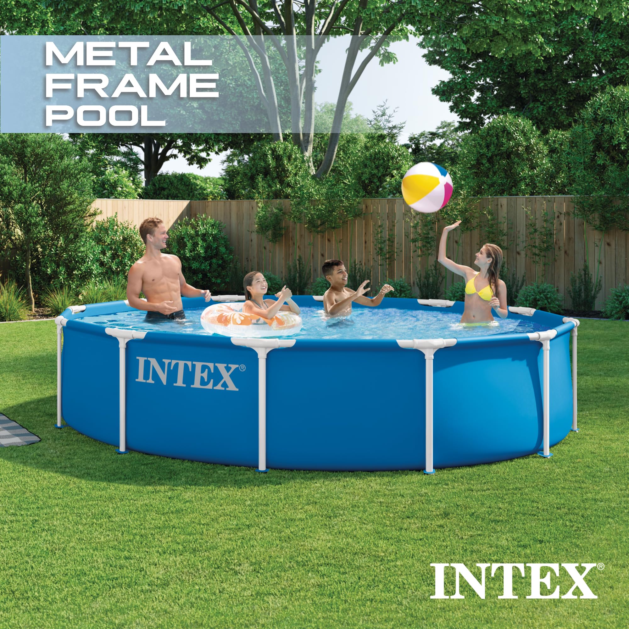 INTEX Metal Frame 12 ft x 30 in Above Ground Pool Set, Round Swimming Pool with Steel Frame - Image 5