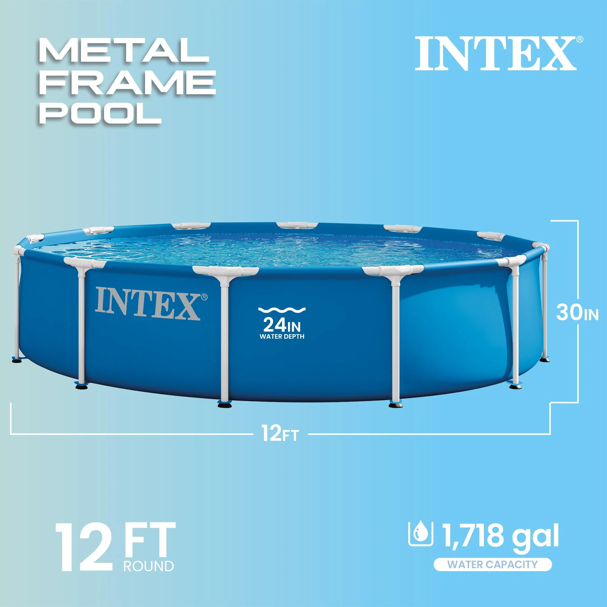 INTEX Metal Frame 12 ft x 30 in Above Ground Pool Set, Round Swimming Pool with Steel Frame - Image 6