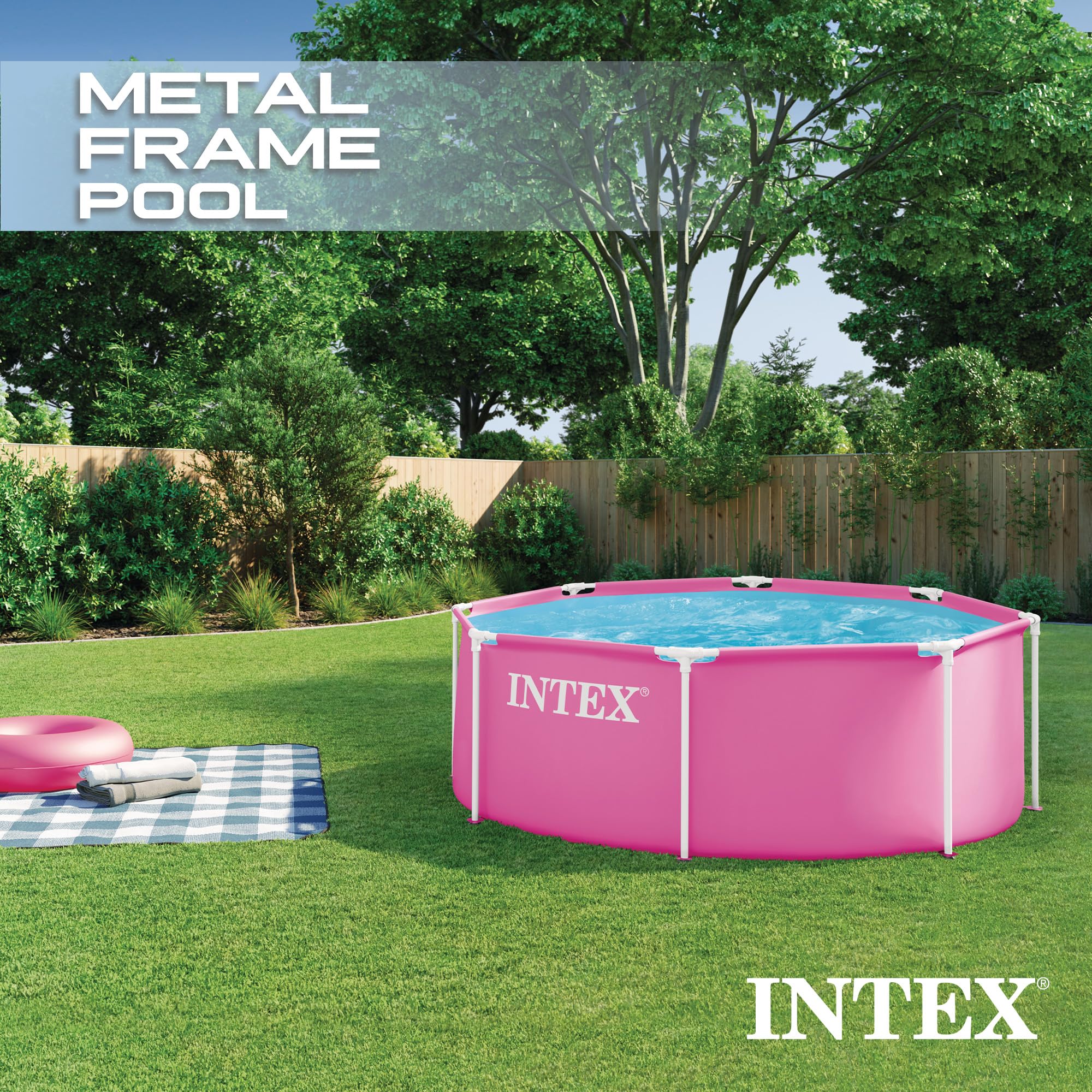 INTEX Metal Frame 8 ft x 30 in Above Ground Pool Set, Round Swimming Pool with Steel Frame - Image 6