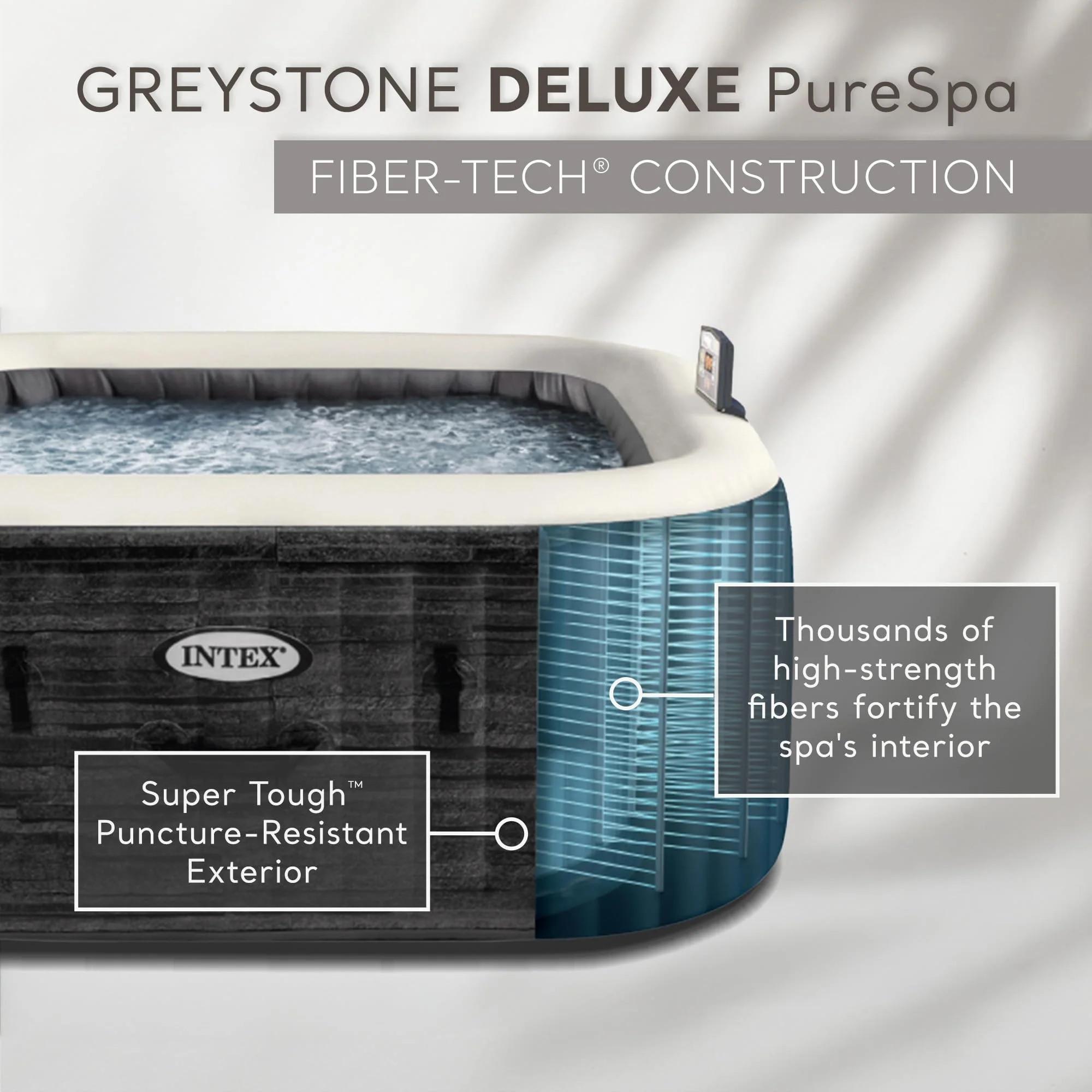 Intex PureSpa Greystone Deluxe 4 Person Square Inflatable Hot Tub, Bubble Massage Spa Set, Energy Efficient & Saltwater Compatible (Cell Not Included), 69 in x 28 in - Image 6