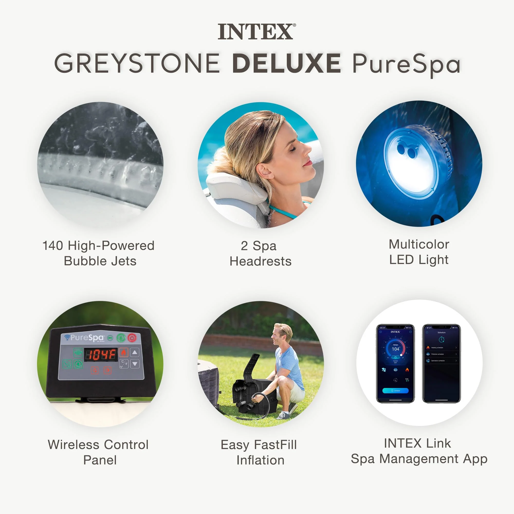 Intex PureSpa Greystone Deluxe 4 Person Square Inflatable Hot Tub, Bubble Massage Spa Set, Energy Efficient & Saltwater Compatible (Cell Not Included), 69 in x 28 in - Image 8