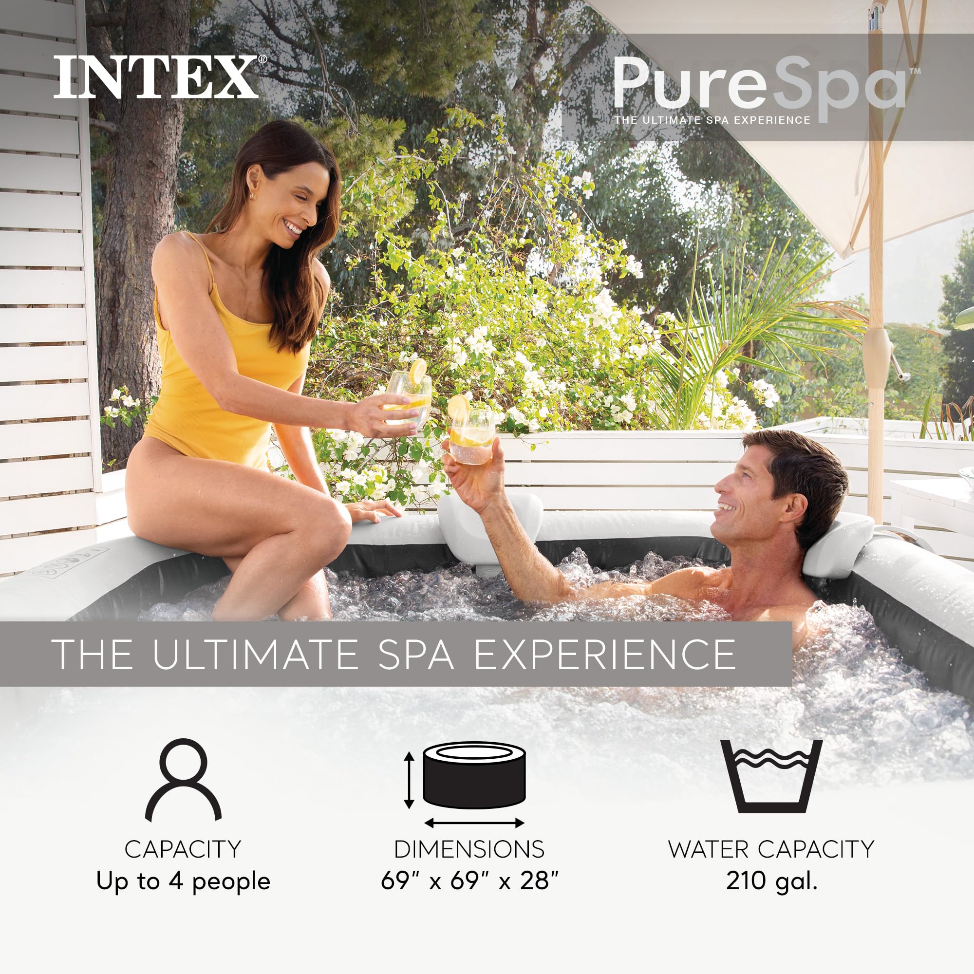 Intex PureSpa Greystone Deluxe 4 Person Square Inflatable Hot Tub, Bubble Massage Spa Set, Energy Efficient & Saltwater Compatible (Cell Not Included), 69 in x 28 in - Image 9
