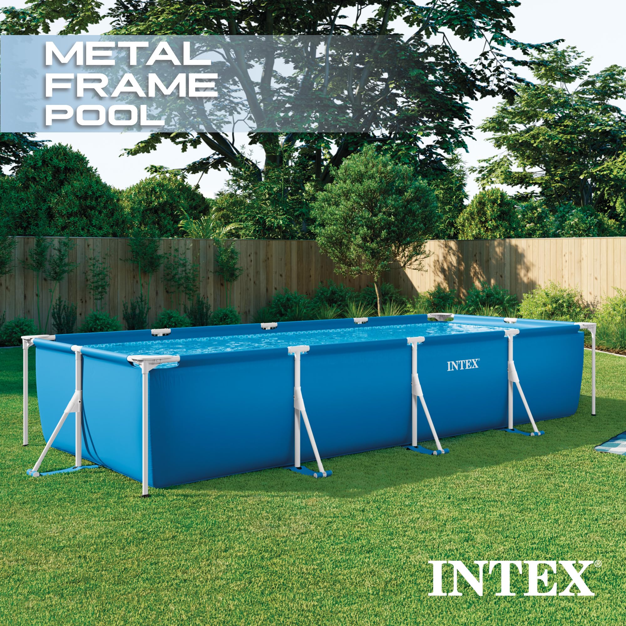 INTEX Rectangular Frame 14 ft 9 in x 7 ft 3 in x 33 in Above Ground Pool, Swimming Pool with Steel Frame and 530 GPH Cartridge Filter Pump - Image 8