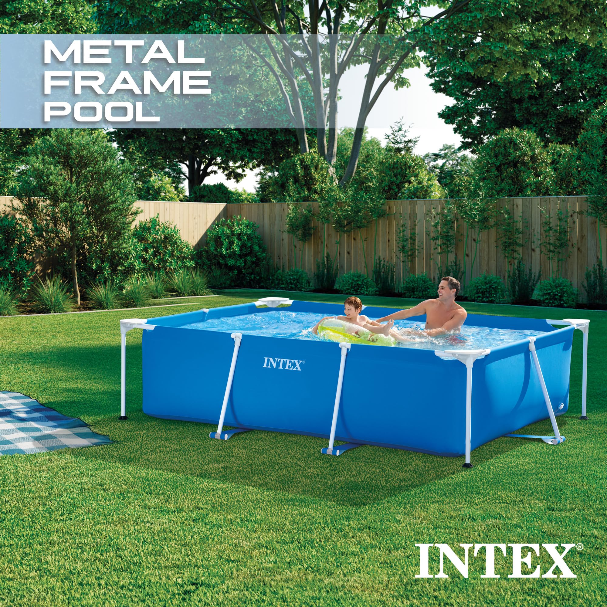 INTEX Rectangular Frame 8 ft 6 in x 5 ft 3 in x 25 in Above Ground Pool, Swimming Pool with Steel Frame, Pump Not Included - Image 6