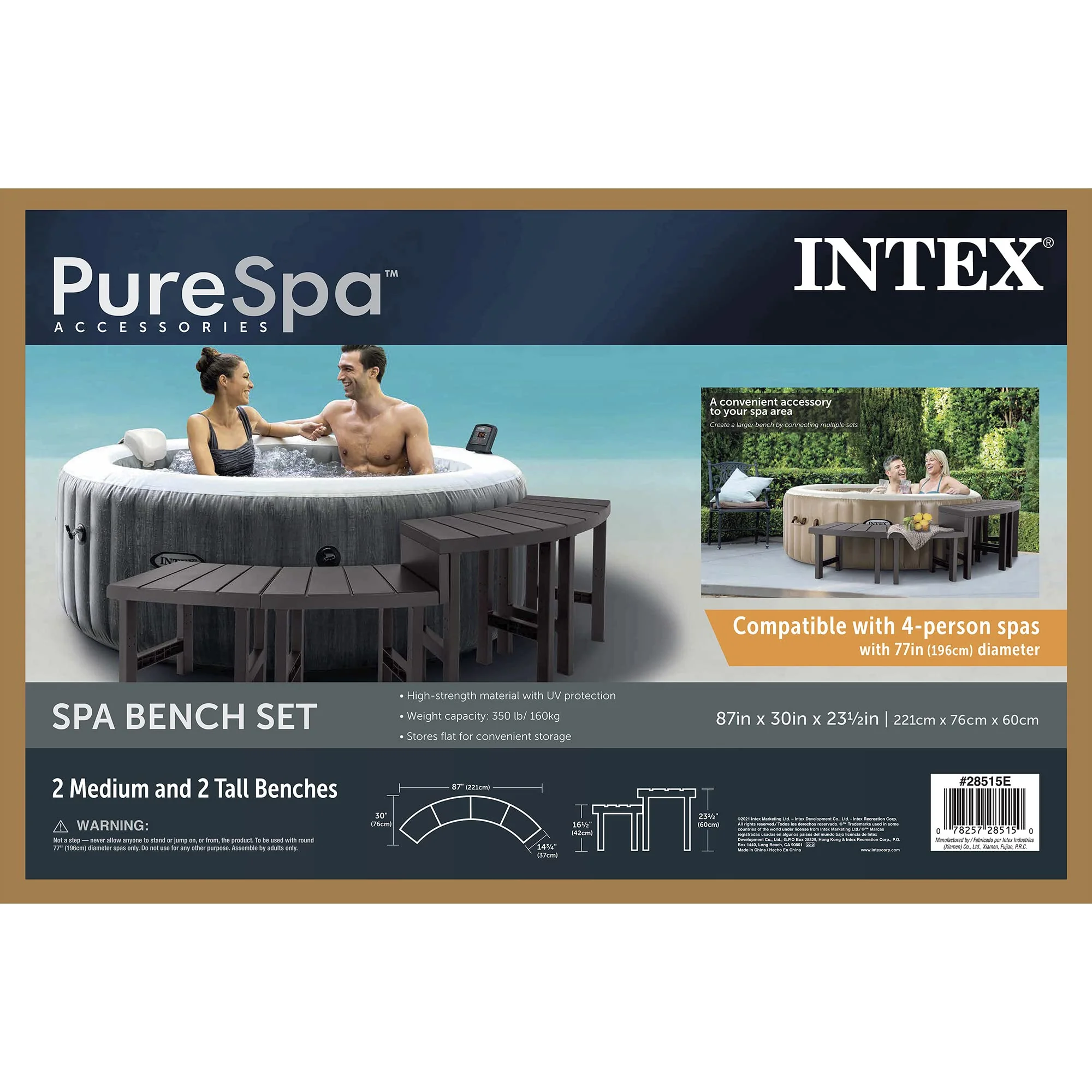 Intex Set of 4 PureSpa Benches, 2 Medium and 2 Tall Bench Accessories Compatible with Inflatable Hot Tub 4 Person Spas (Bench Accessories Only) - Image 2