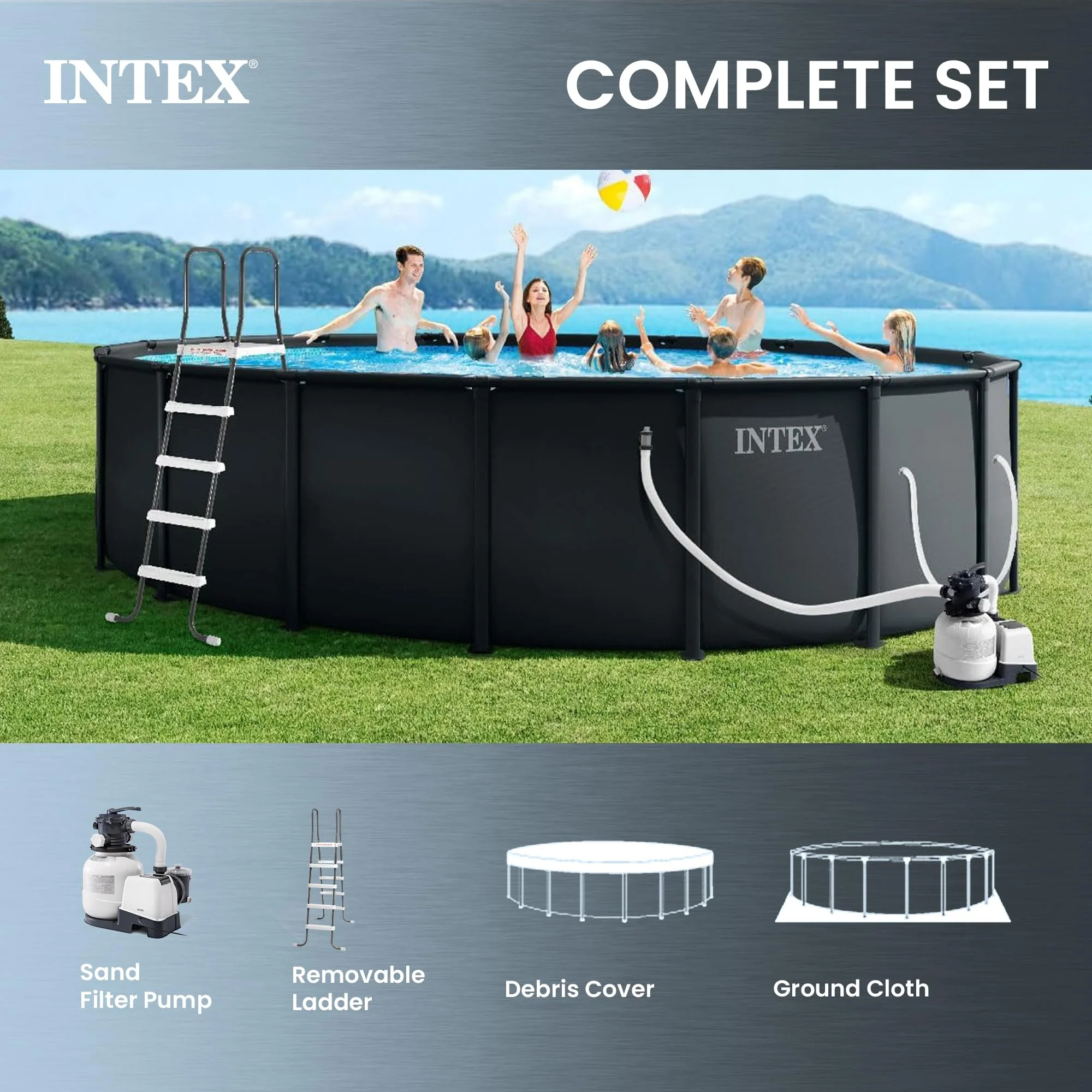 INTEX Ultra XTR 18 ft x 52 in Above Ground Pool Set, Round Swimming Pool with Steel Frame, 2100 GPH Sand Filter Pump, Ladder, Cover, & Ground Cloth - Image 6