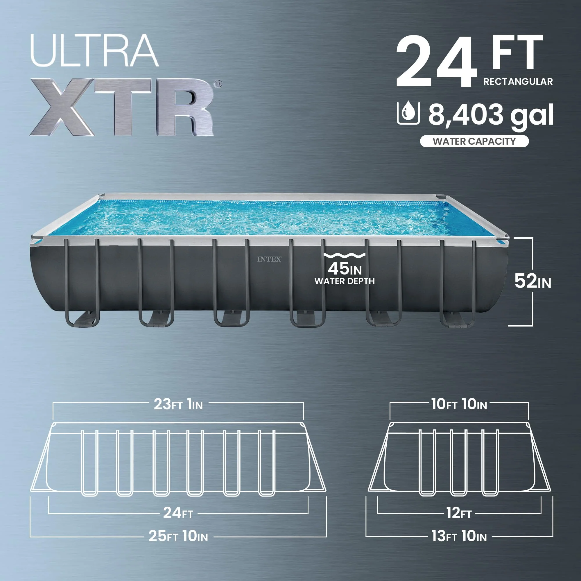 INTEX Ultra XTR 24 ft x 12 ft 52 in Above Ground Pool Set, Rectangular Swimming Pool with Sand Pump, Saltwater System, Maintenance Kit, & Volleyball Game - Image 9