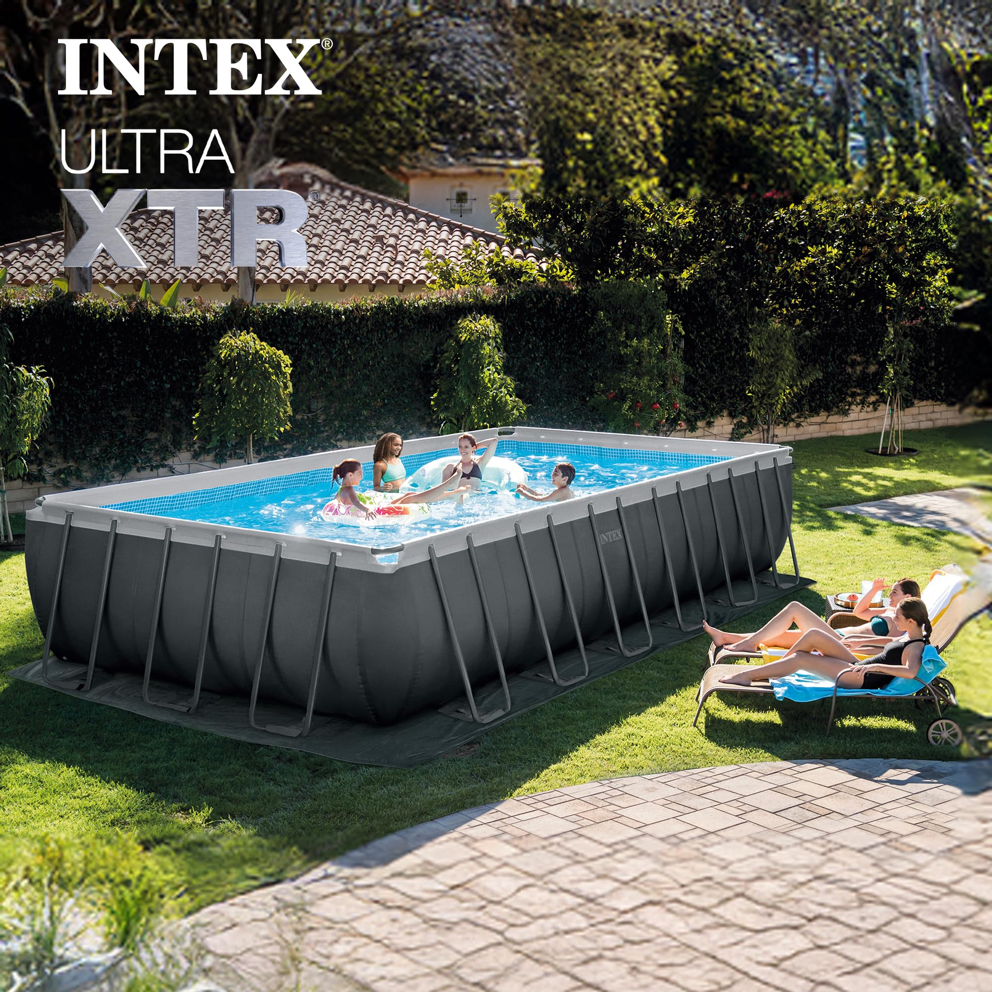INTEX Ultra XTR 24 ft x 12 ft 52 in Above Ground Pool Set, Rectangular Swimming Pool with Steel Frame, 2100 GPH Sand Filter Pump, Ladder, Cover, & Ground Cloth - Image 10