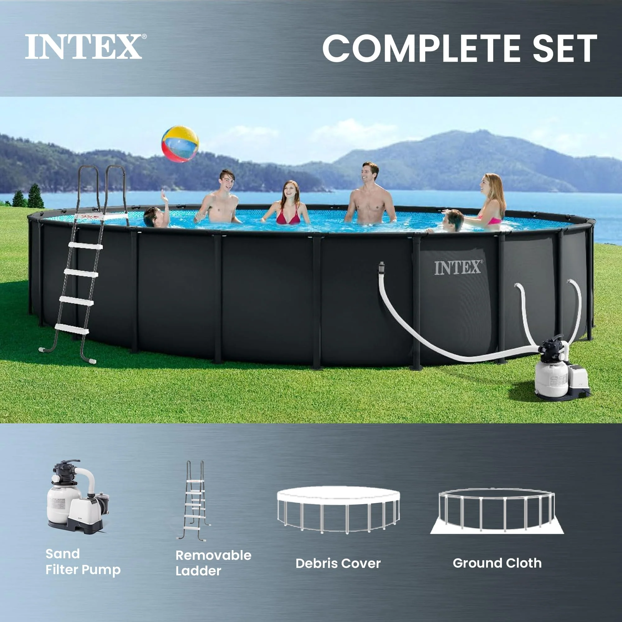 INTEX Ultra XTR 24 ft x 52 in Above Ground Pool Set, Round Swimming Pool with Steel Frame, 2100 GPH Sand Filter Pump, Ladder, Cover, & Ground Cloth - Image 5