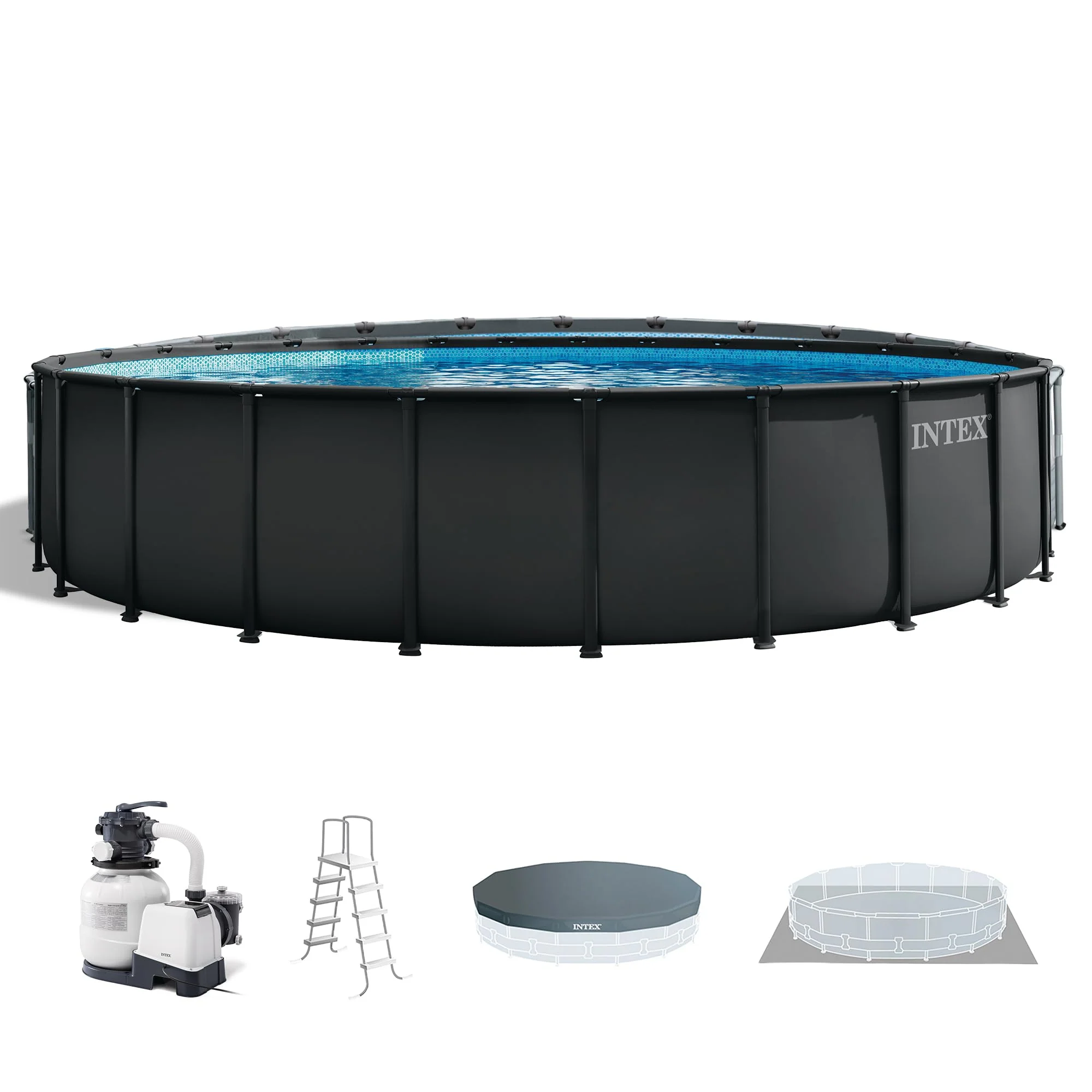 INTEX Ultra XTR 26 ft x 52 in Above Ground Pool Set, Round Swimming Pool with Steel Frame, 2800 GPH Sand Filter Pump, Ladder, Cover, & Ground Cloth