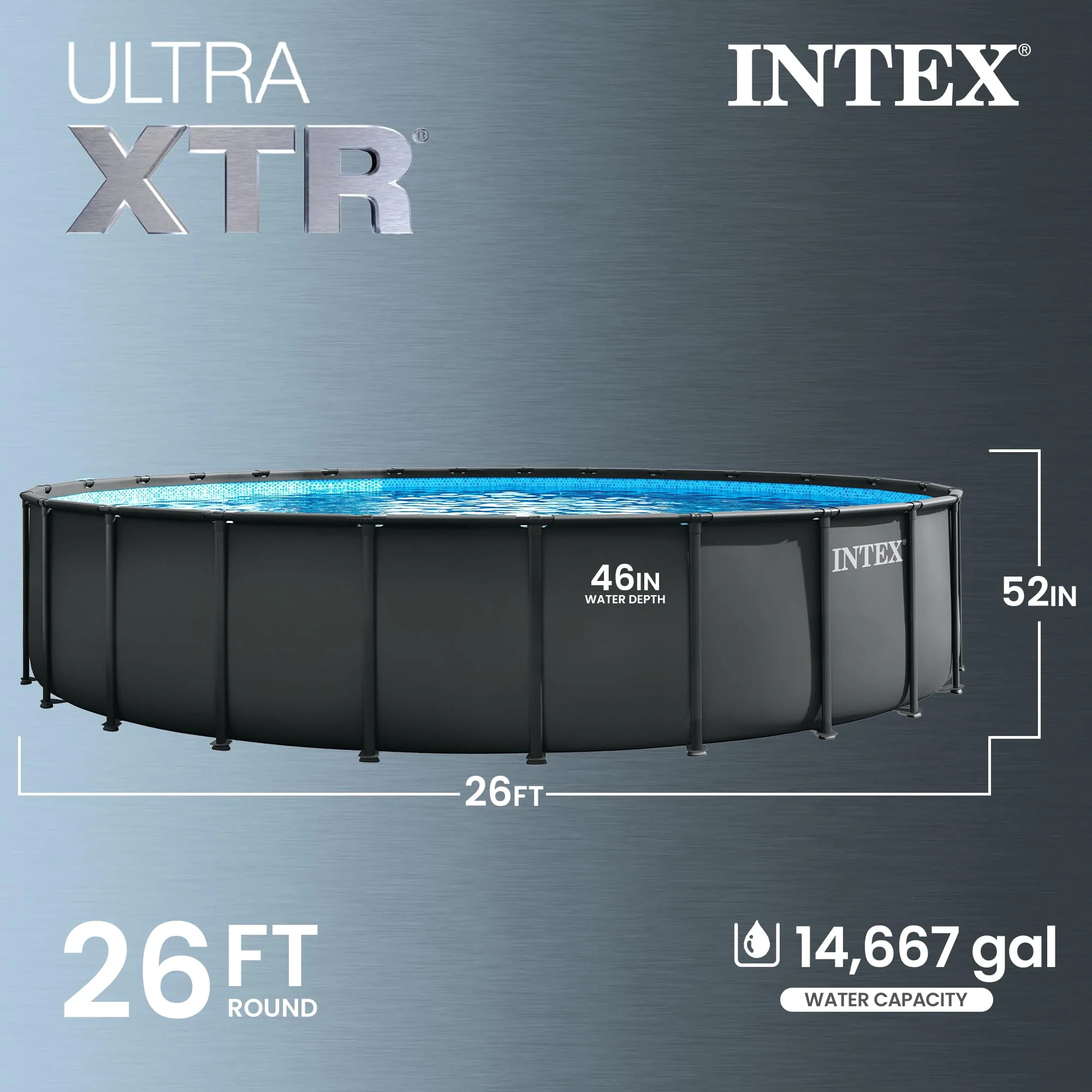 INTEX Ultra XTR 26 ft x 52 in Above Ground Pool Set, Round Swimming Pool with Steel Frame, 2800 GPH Sand Filter Pump, Ladder, Cover, & Ground Cloth - Image 5