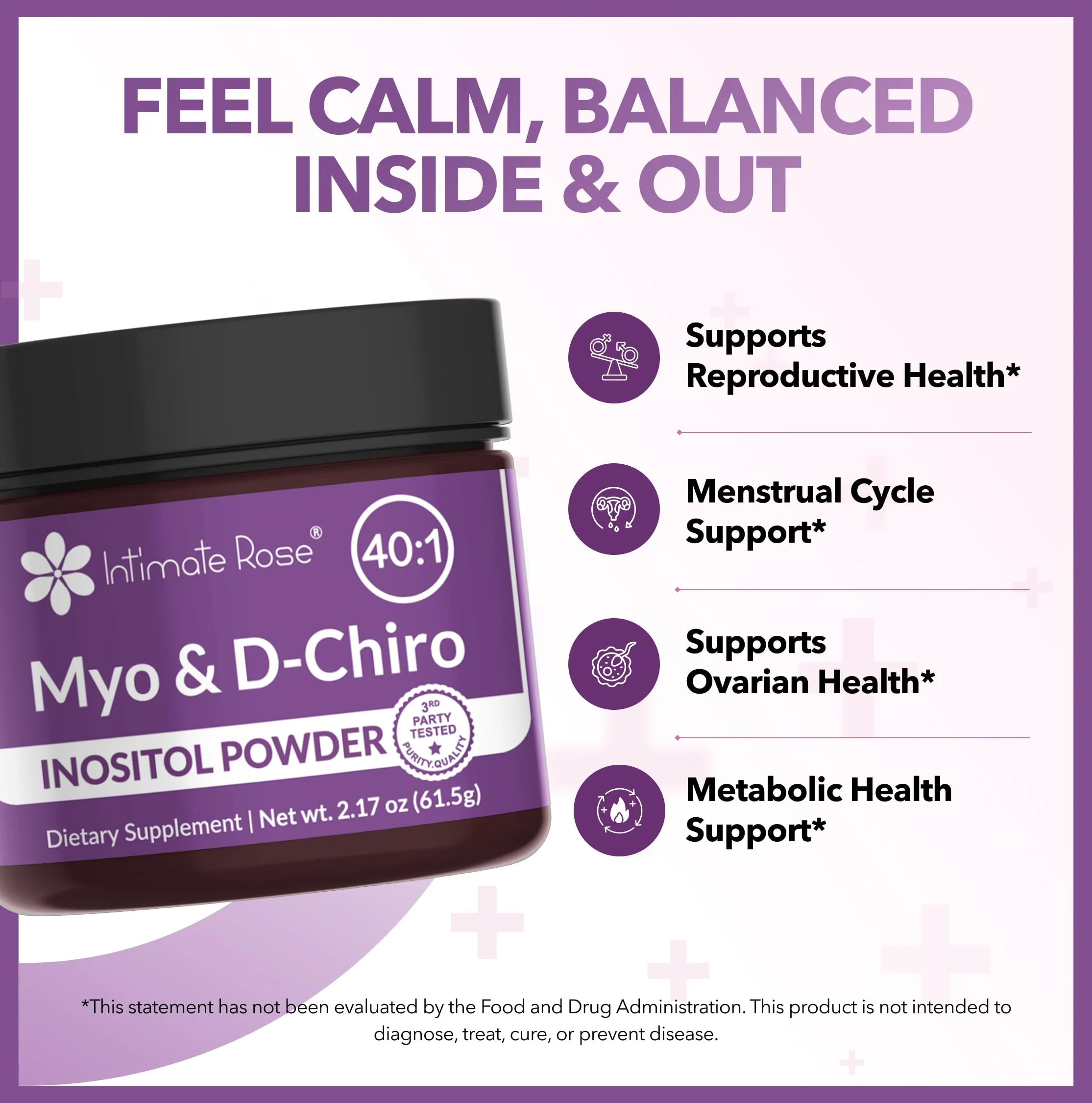 Intimate Rose Inositol Supplement for Women Powder - Myo-inositol & D-Chiro Inositol Powder - Hormonal Balance & Healthy Ovarian Function Support for Women - Ideal 40:1 Ratio - Made in USA - Image 3