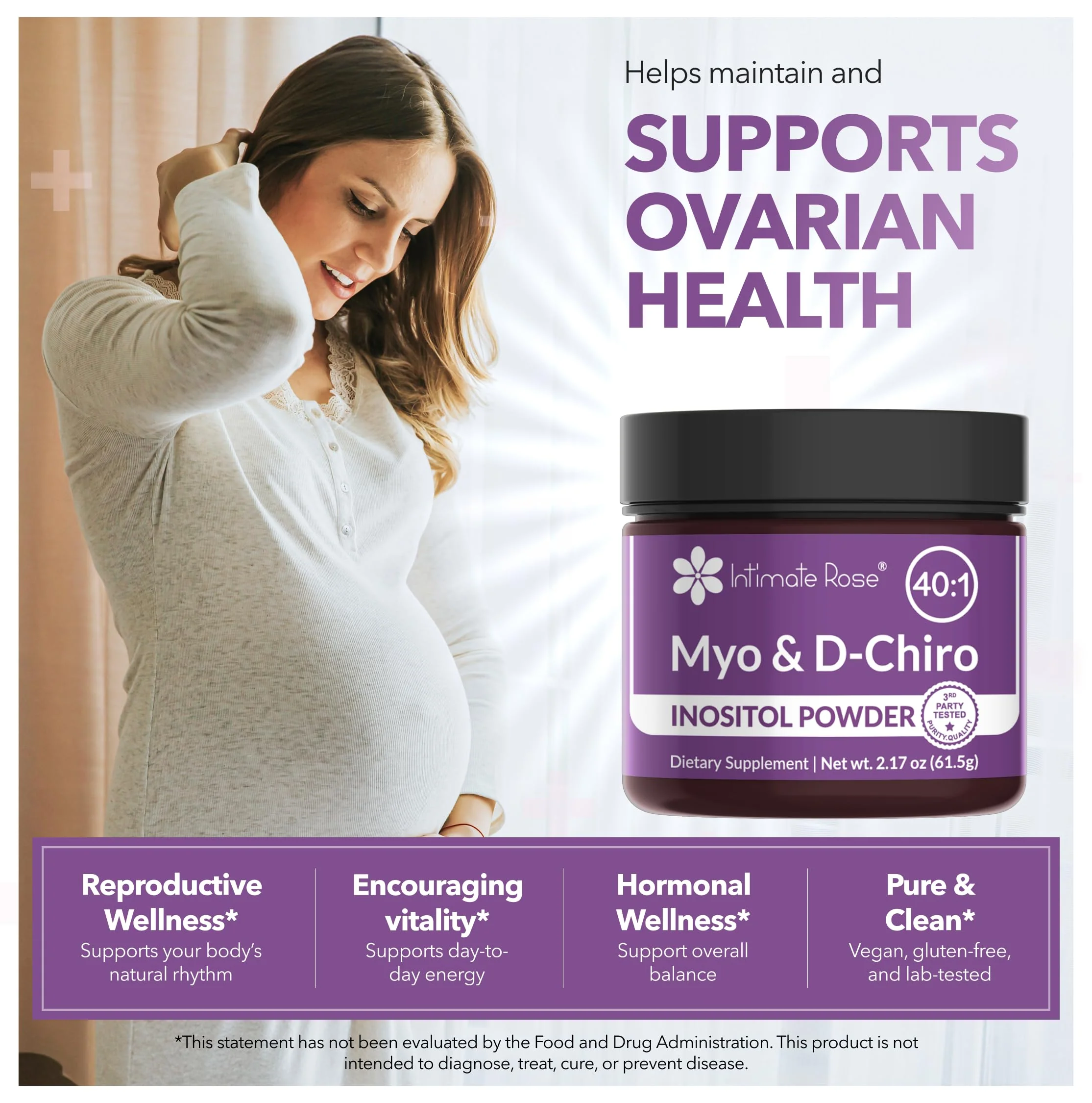 Intimate Rose Inositol Supplement for Women Powder - Myo-inositol & D-Chiro Inositol Powder - Hormonal Balance & Healthy Ovarian Function Support for Women - Ideal 40:1 Ratio - Made in USA - Image 7