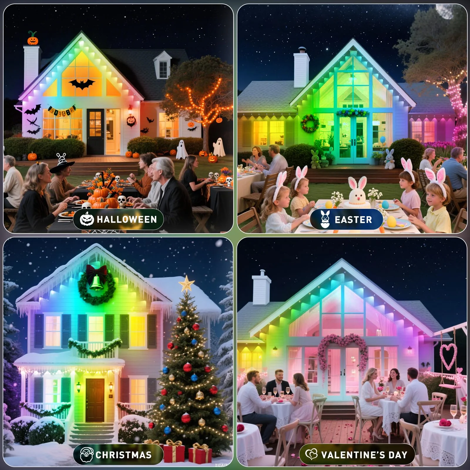 INZIDOL 100FT Permanent Outdoor Lights, IP67 Waterproof,for House Roof, Christmas, Holiday, Party, Daily Lighting, Smart RGB Outdoor Lights with Remote APP Control & DIY Scenes - Image 2