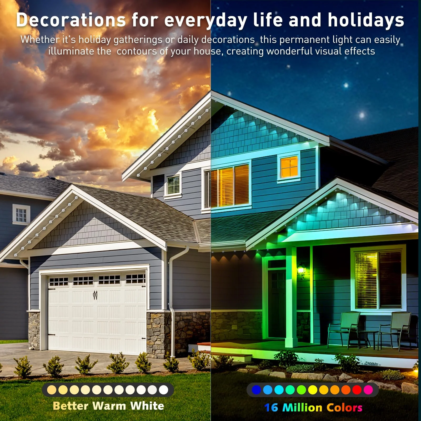 INZIDOL 100FT Permanent Outdoor Lights, IP67 Waterproof,for House Roof, Christmas, Holiday, Party, Daily Lighting, Smart RGB Outdoor Lights with Remote APP Control & DIY Scenes - Image 5