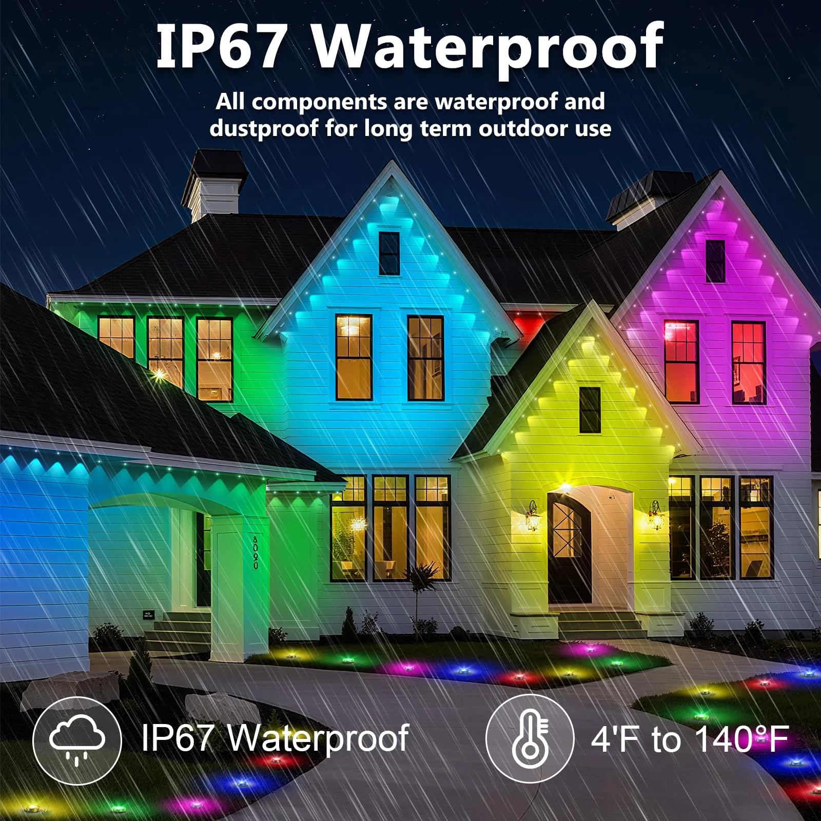 INZIDOL 100FT Permanent Outdoor Lights, IP67 Waterproof,for House Roof, Christmas, Holiday, Party, Daily Lighting, Smart RGB Outdoor Lights with Remote APP Control & DIY Scenes - Image 6