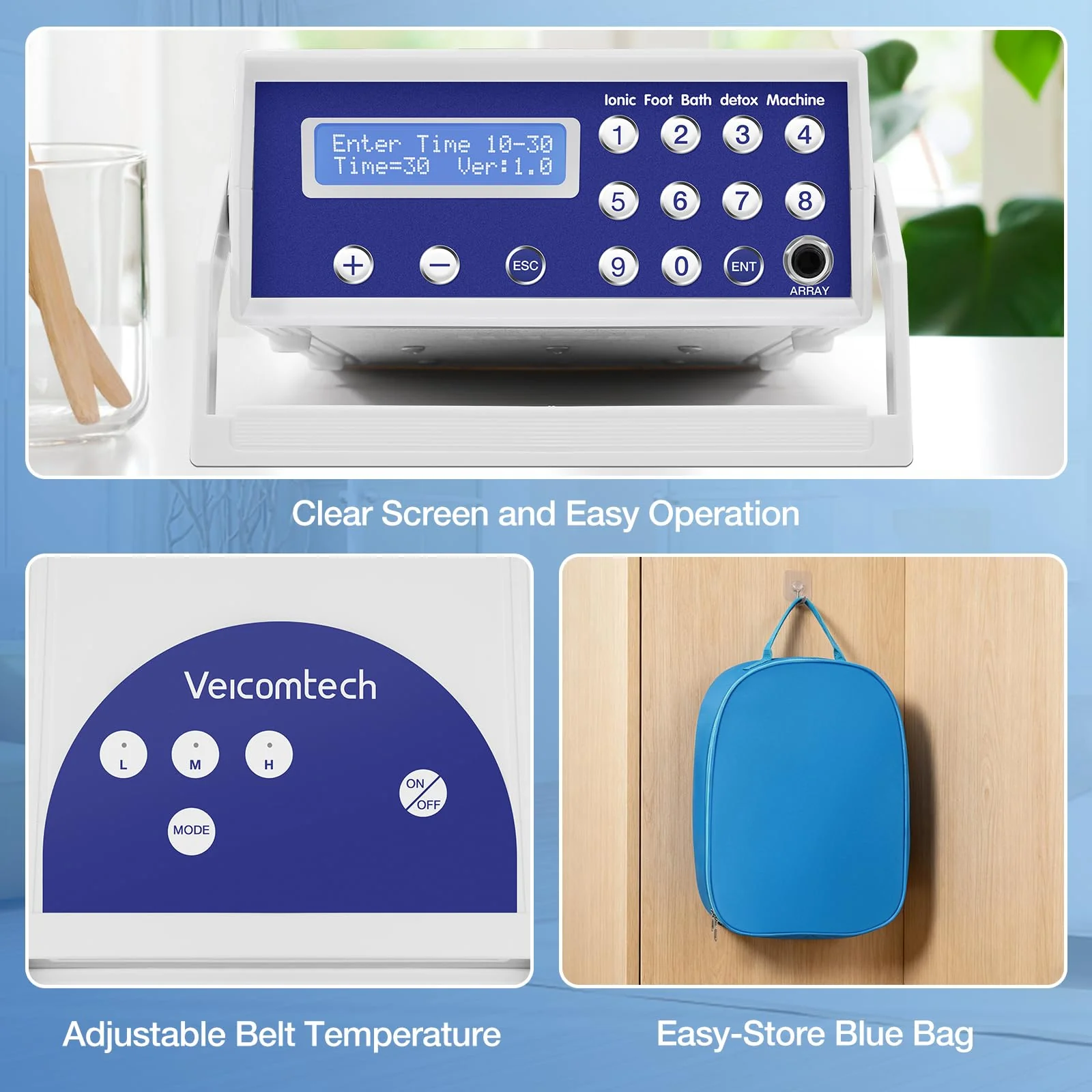 Ionic Detox Foot Bath - Foot Spa, Ionic Foot Bath Detox Machine Chi Cleanse with Tub, Wrist Strap, Far Infrared Waistbelt, 2 Arrays, Blue Bag - Image 2